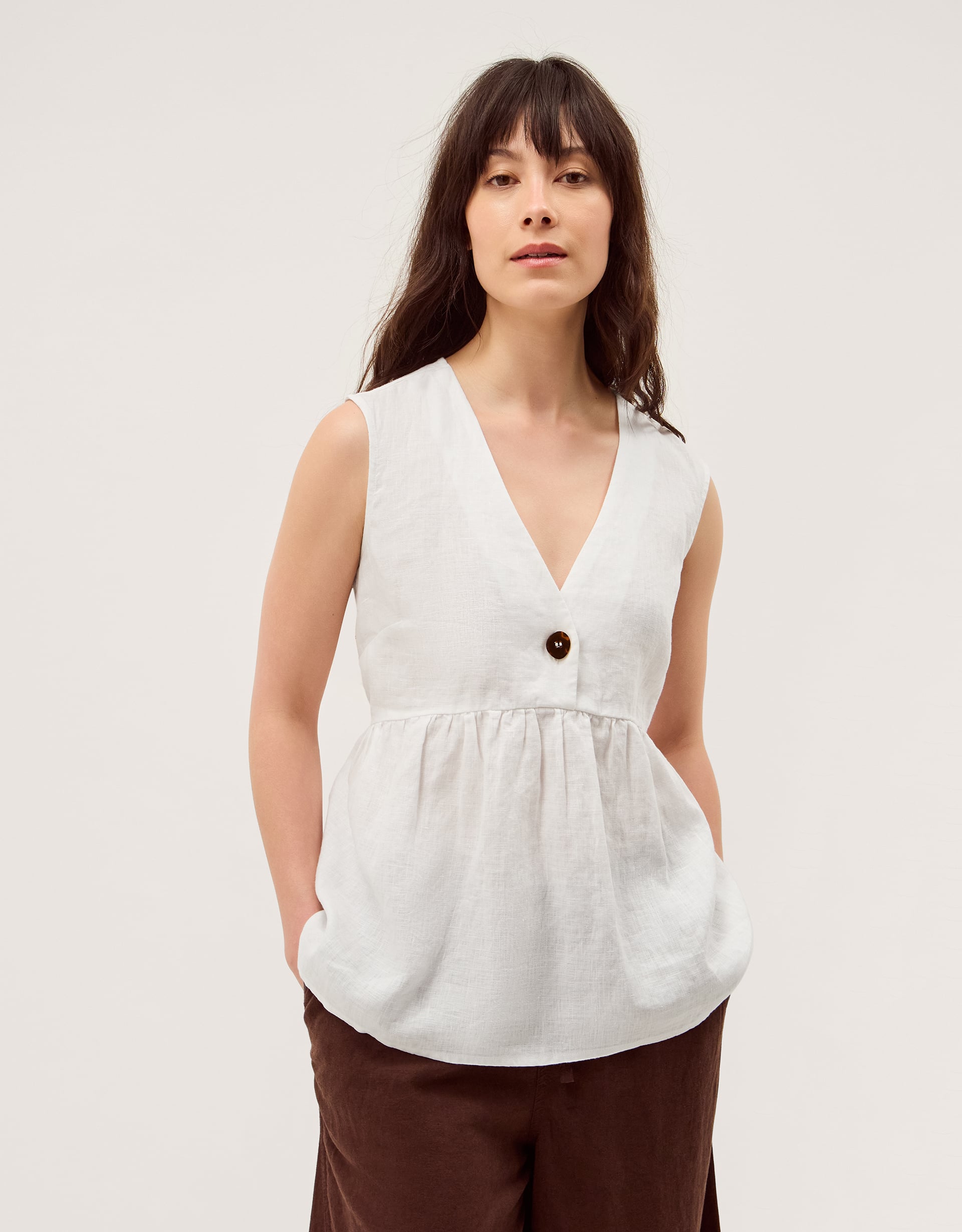 Monsoon Posey Sleeveless Linen Top in White