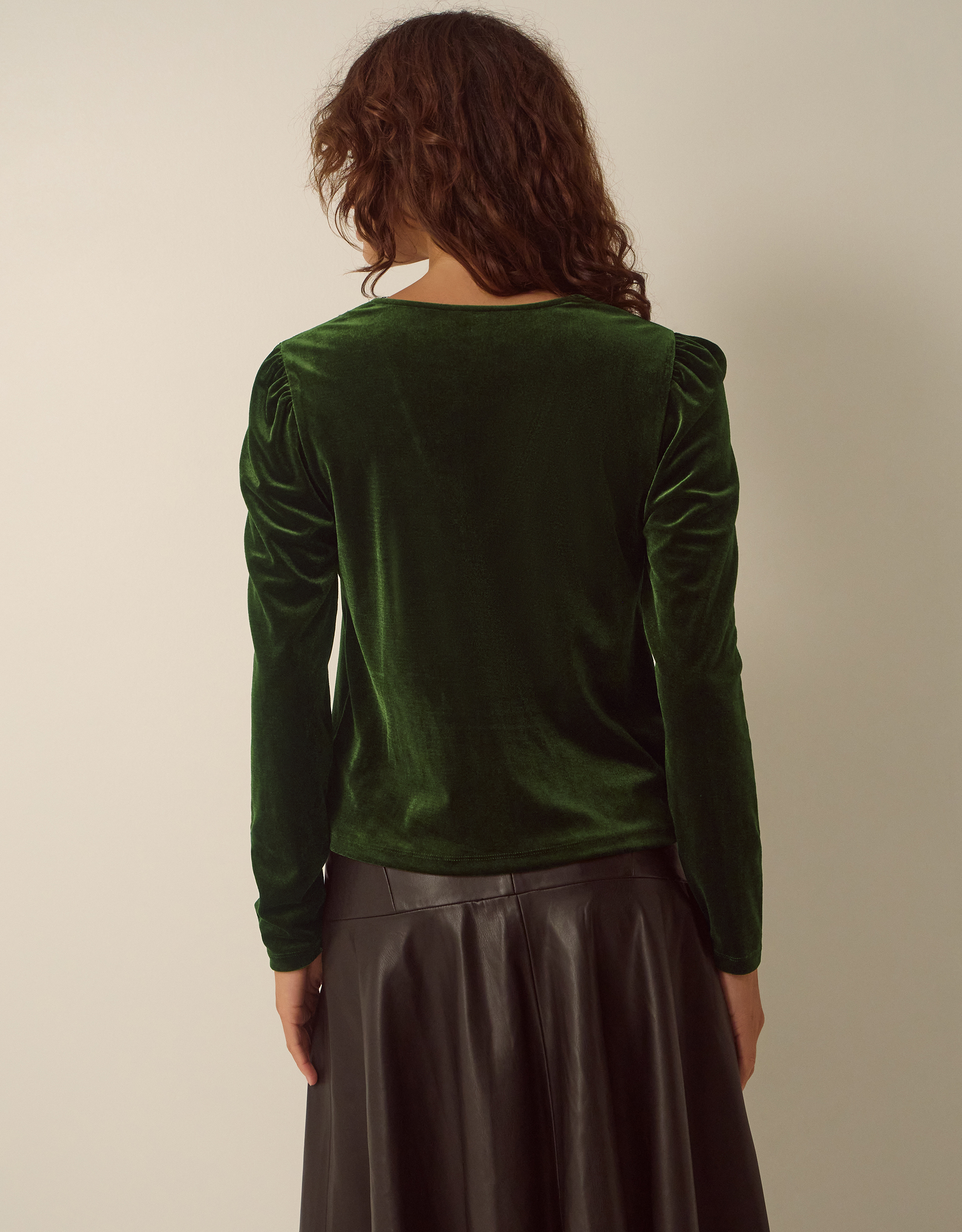 Monsoon Lexi Lace Trim Velvet Top in Green, view 4