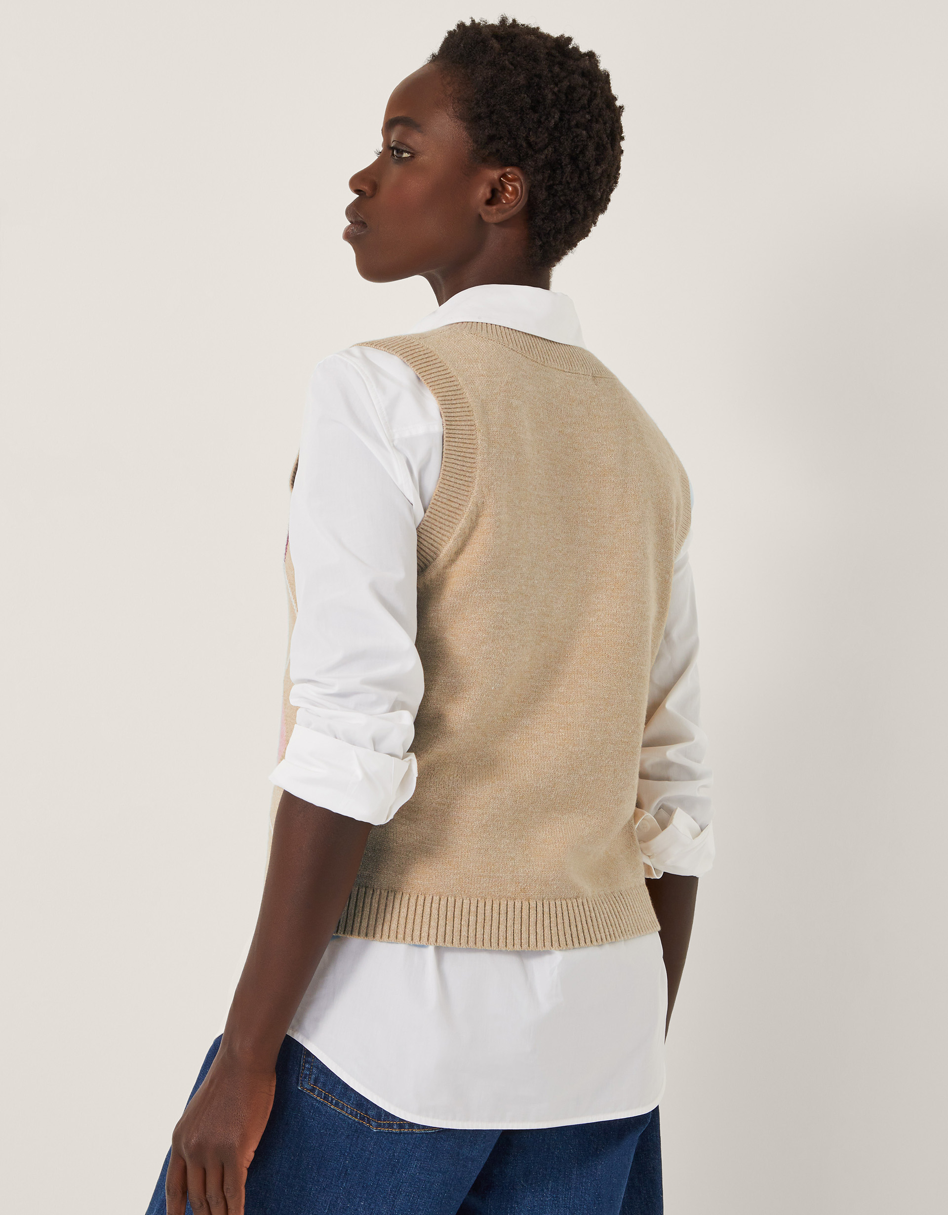 Monsoon Anne Sleeveless Argyle Knitted Vest, view 3