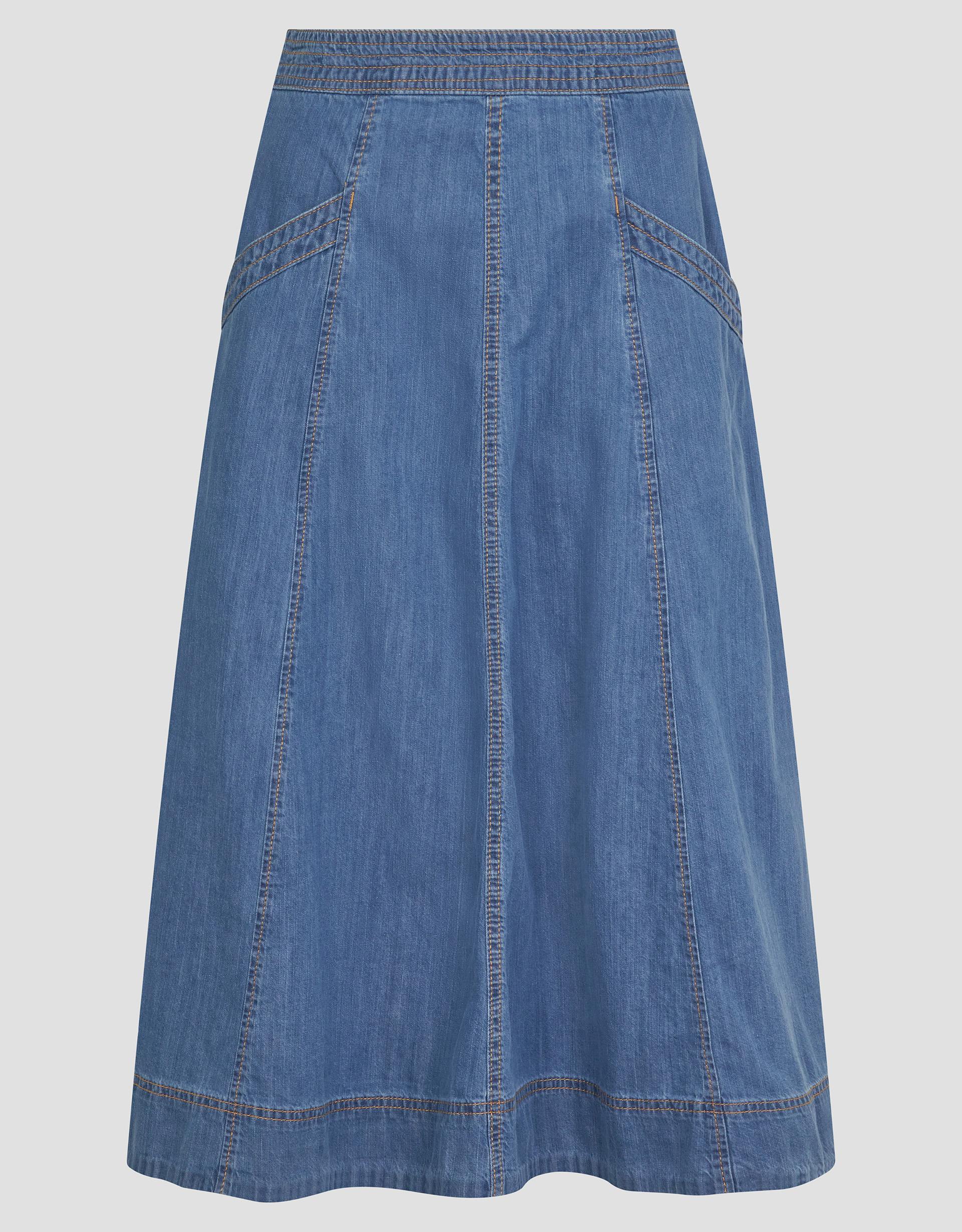 Monsoon Harper Seamed Denim Midi Skirt, view 5