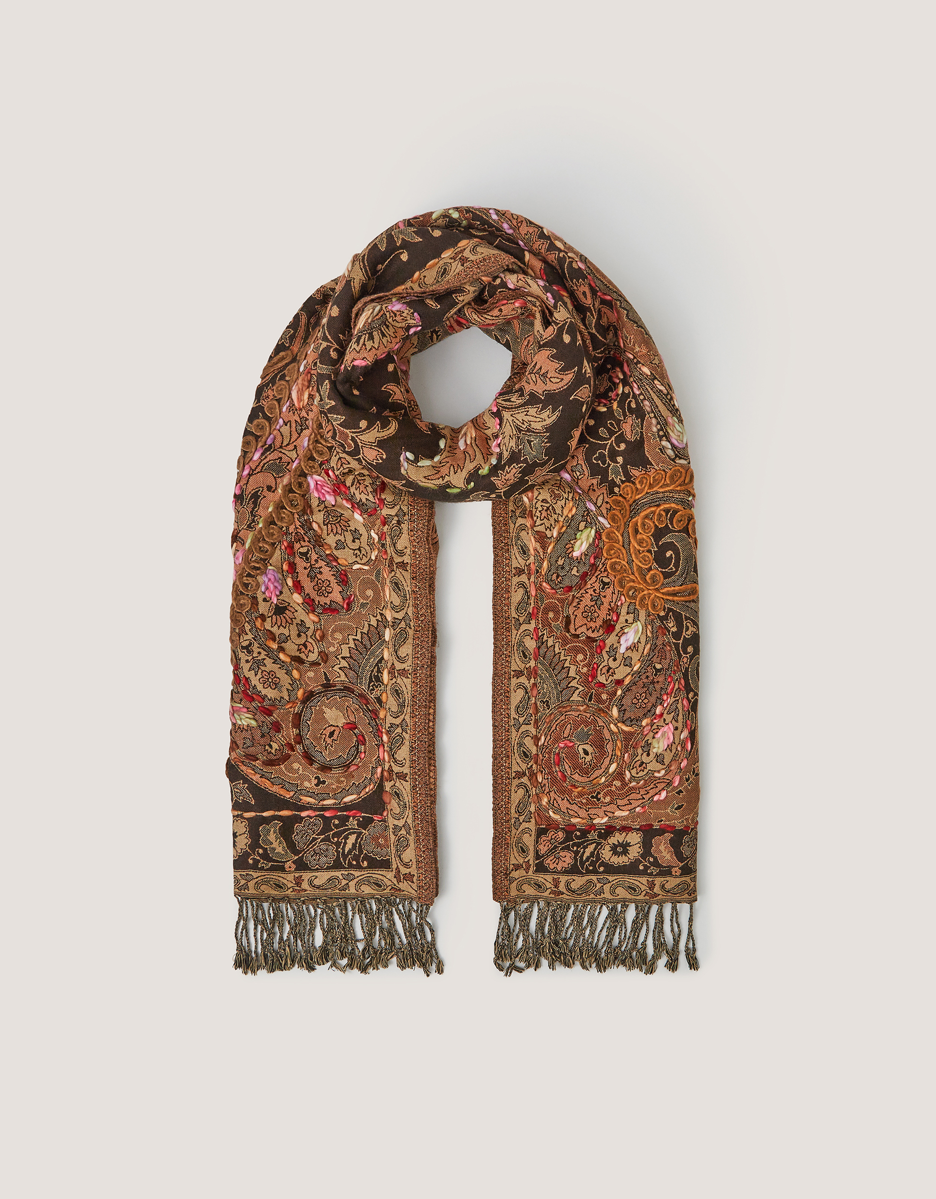 Monsoon Ingrid Embroidered Paisley Print Scarf