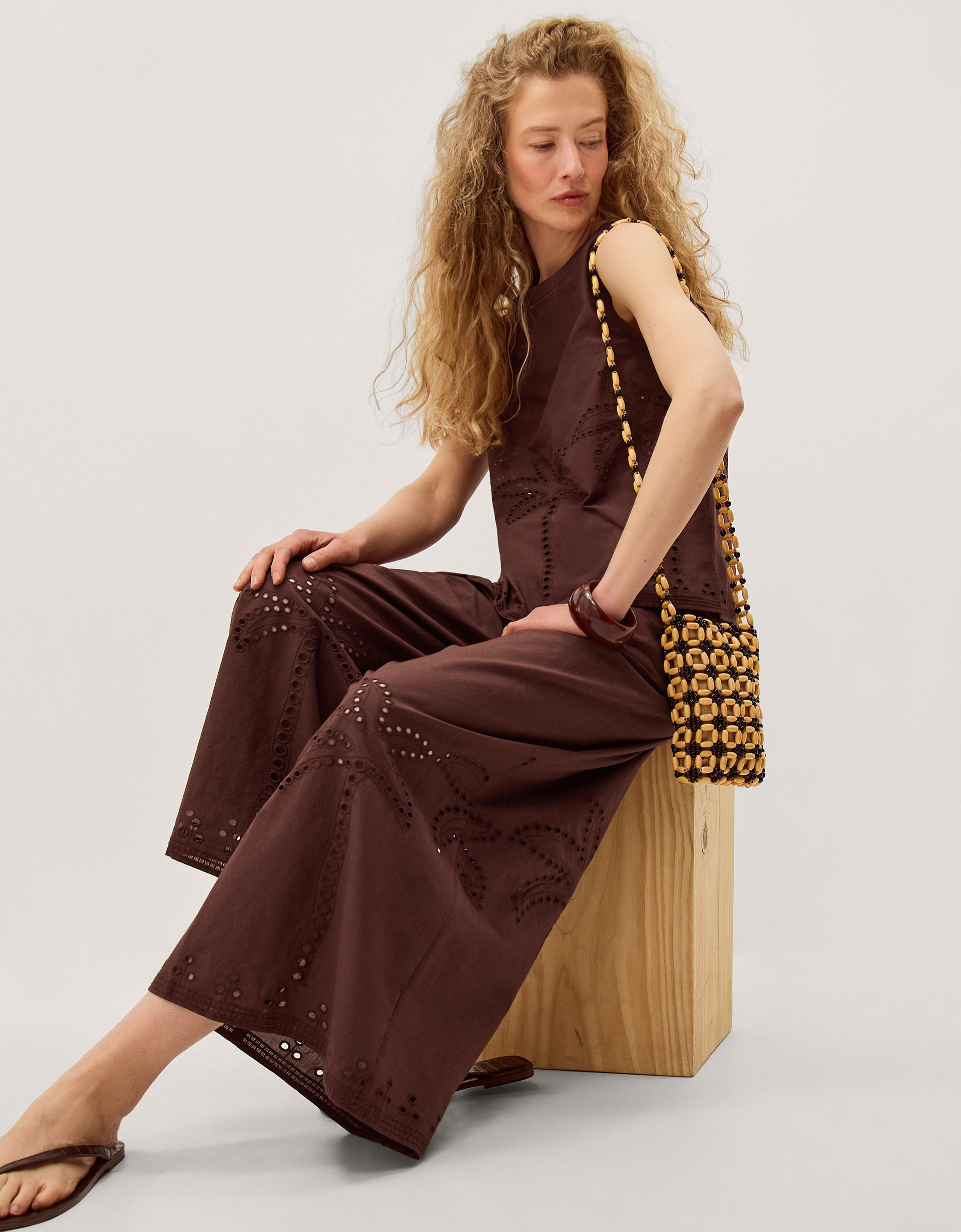 Monsoon Eden Palm Cutwork Wide Leg Trousers