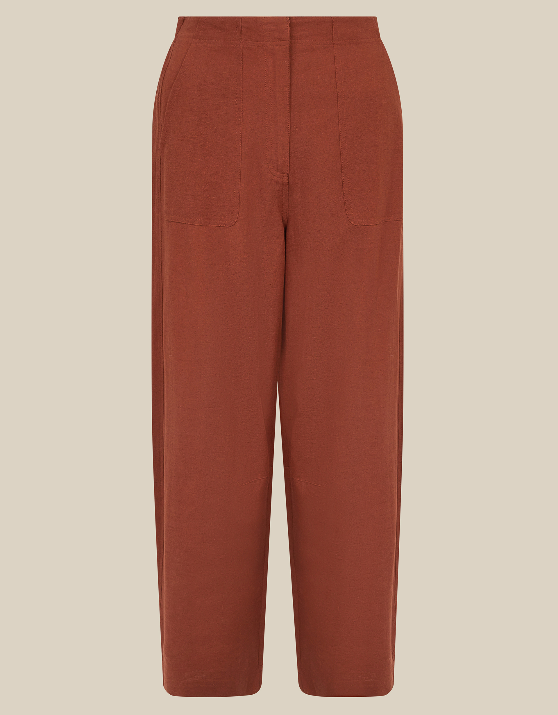 Monsoon Joanie Linen Blend Barrel Trousers in Orange, view 5