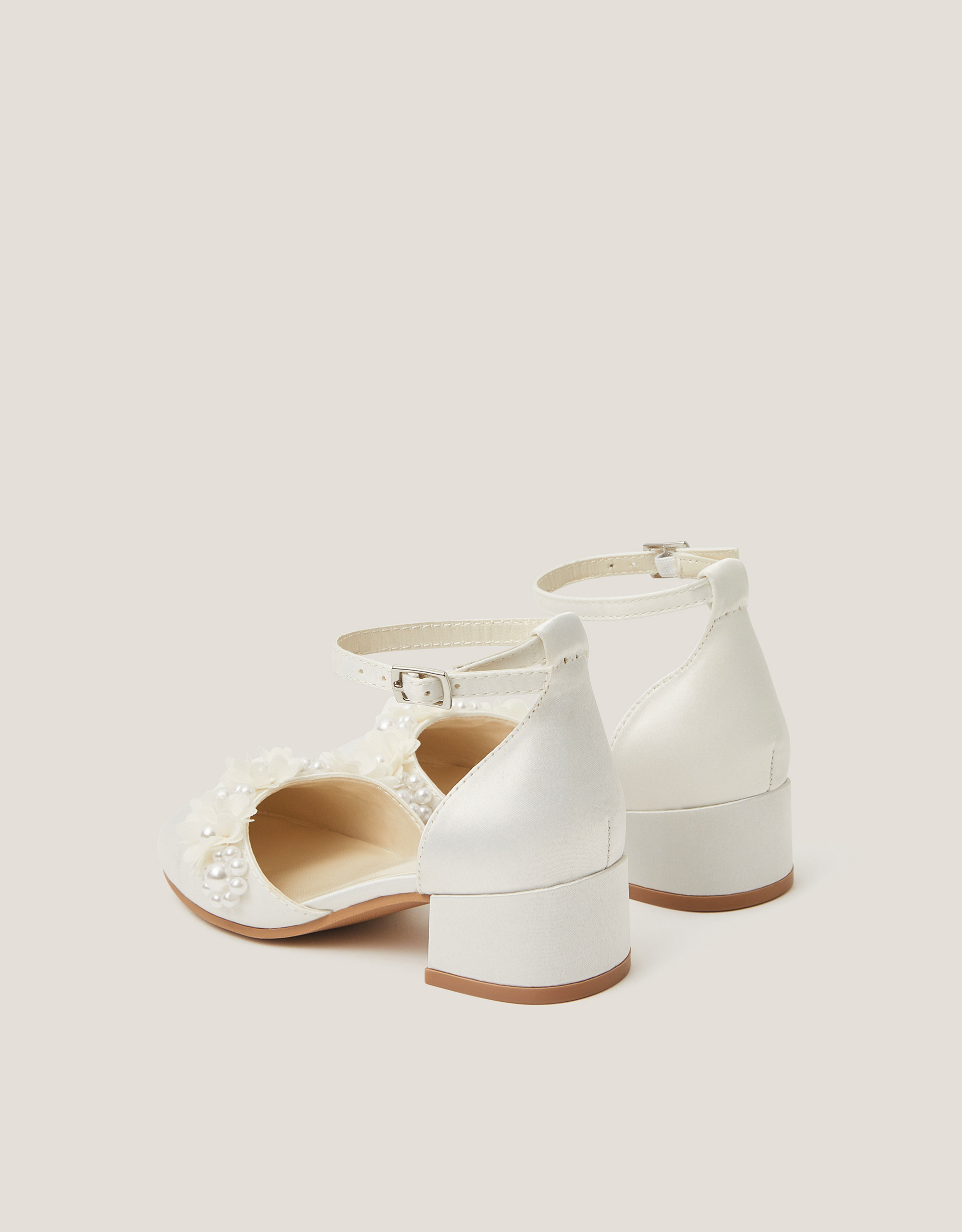 Monsoon Closed-Toe Flower Embellished Heels in Ivory, view 3