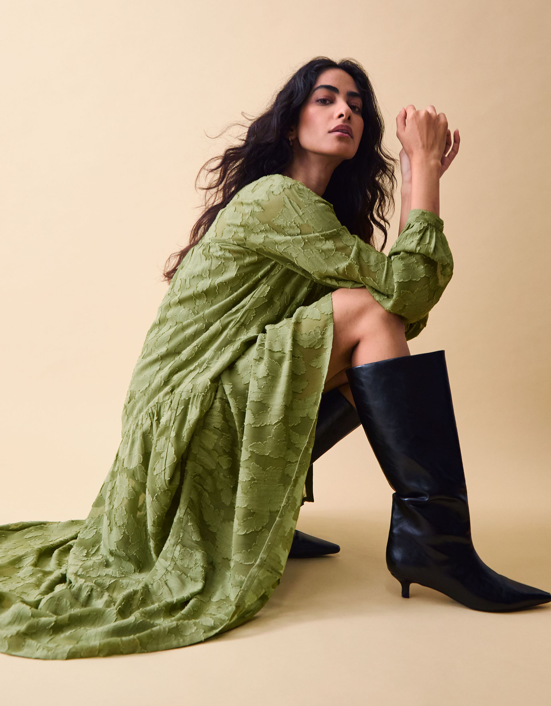 Monsoon Clemence Sylvie Burnout Tiered Maxi Dress, view 4