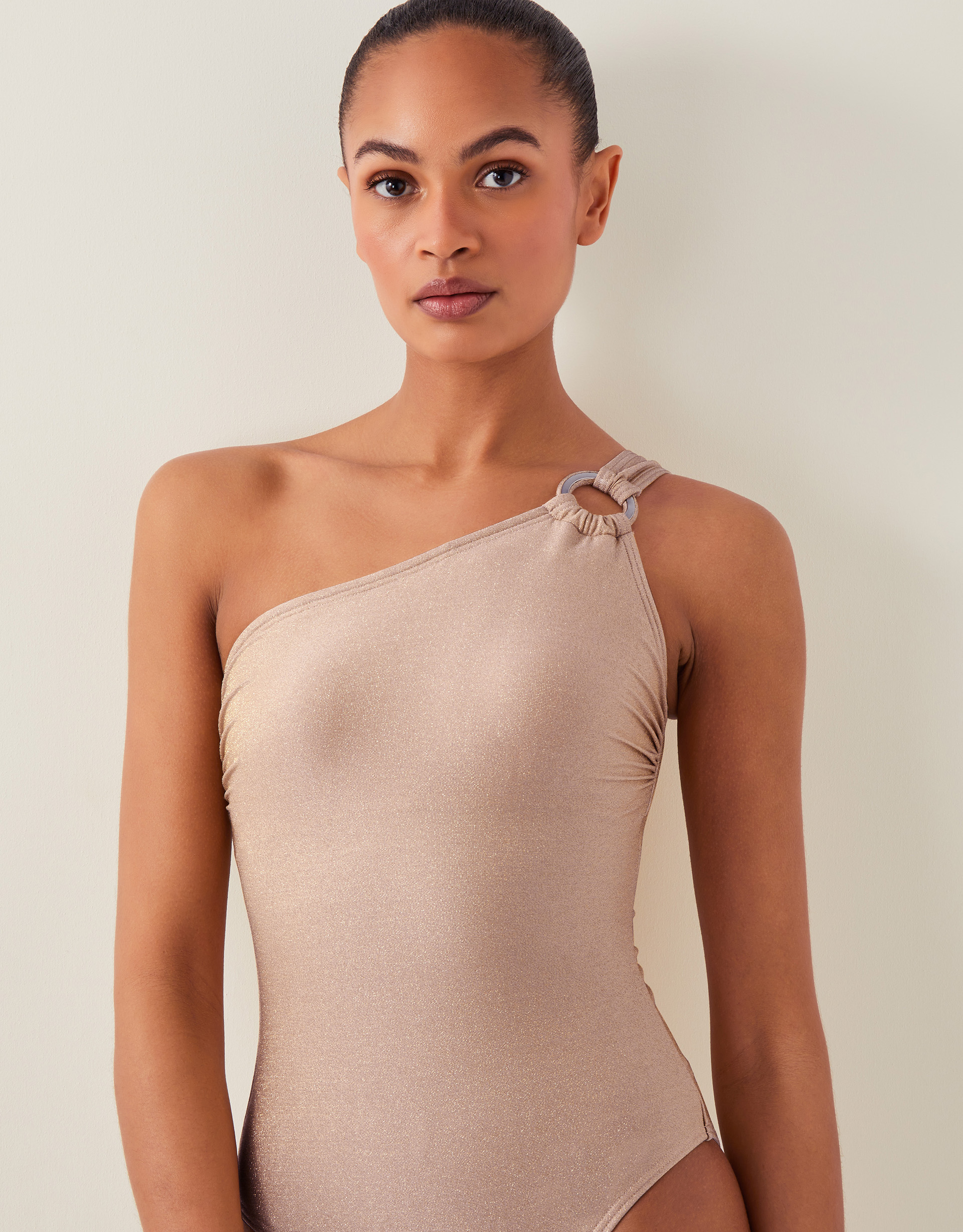 Monsoon Kimi Glitter One-Shoulder Swimsuit in Gold, view 5