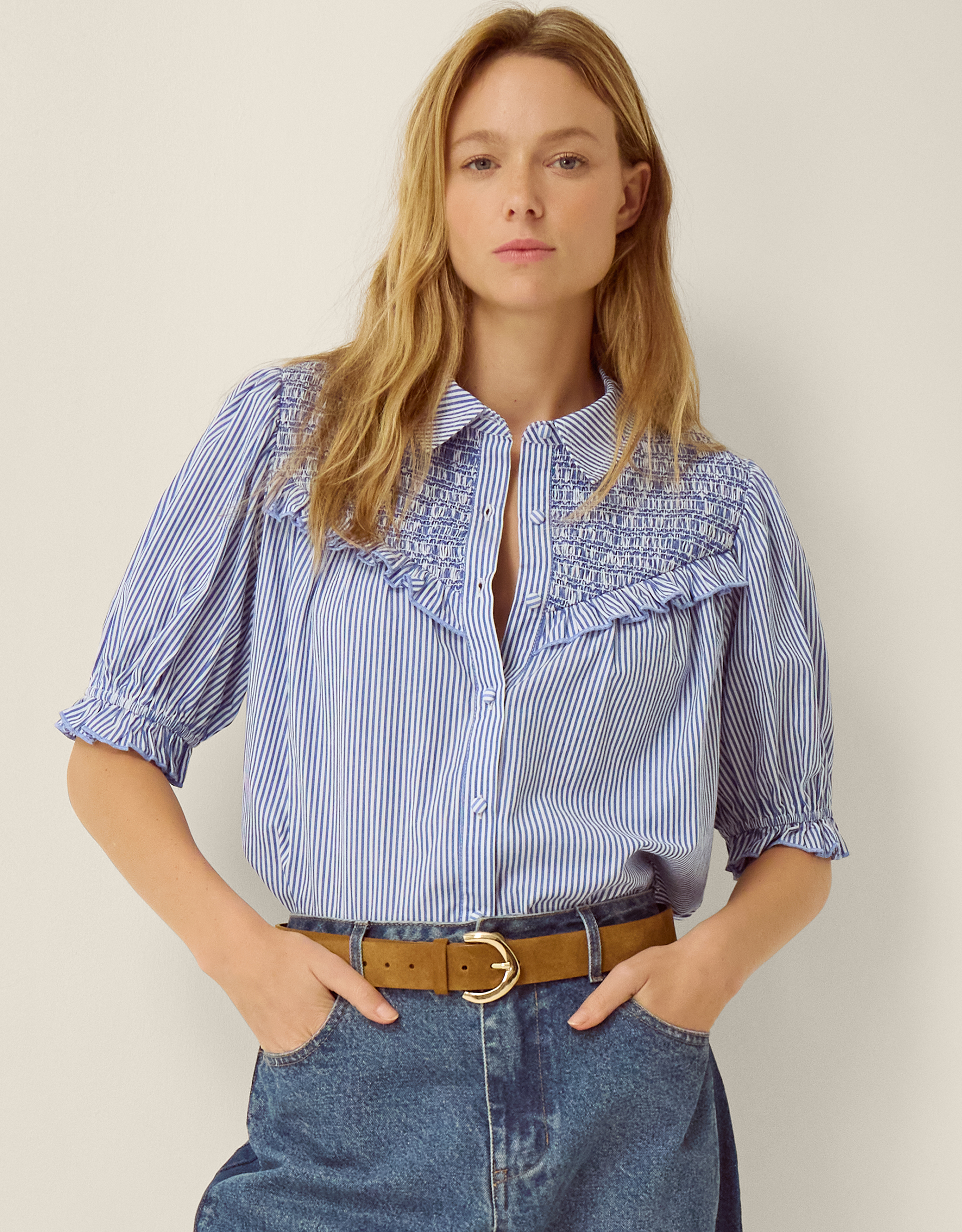 Monsoon Laney Smocked Stripe Blouse