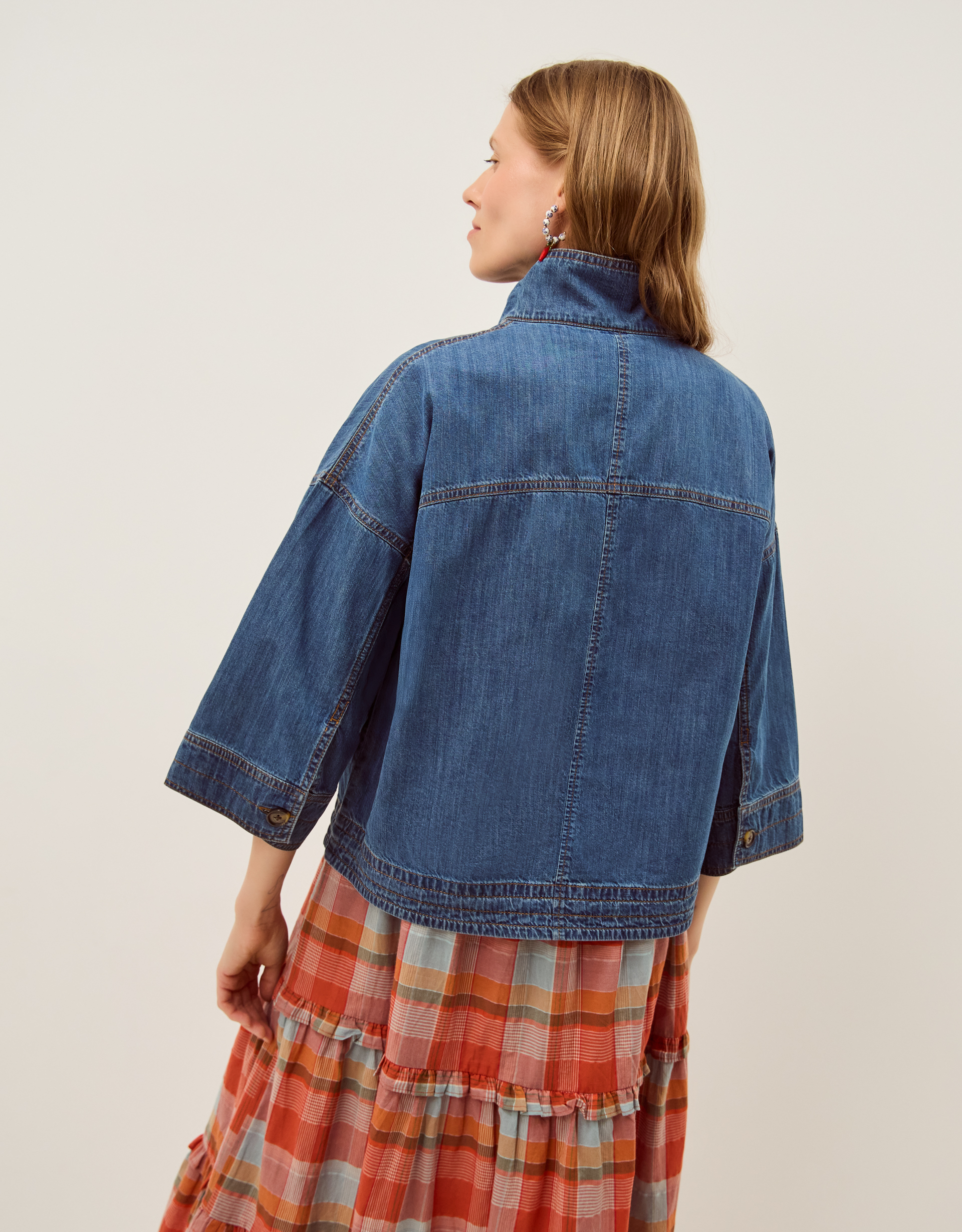 Monsoon Gwen Funnel Neck Denim Jacket, view 3