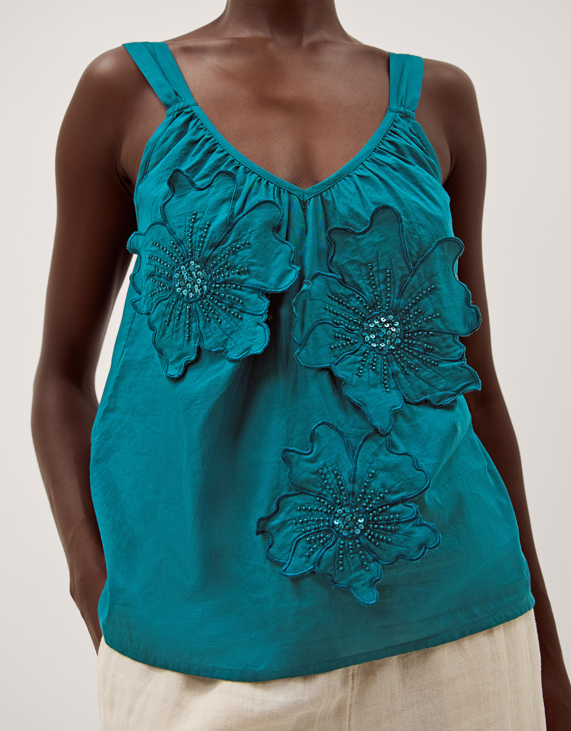 Monsoon Rosalie Sleeveless Floral Embellished Top, view 2