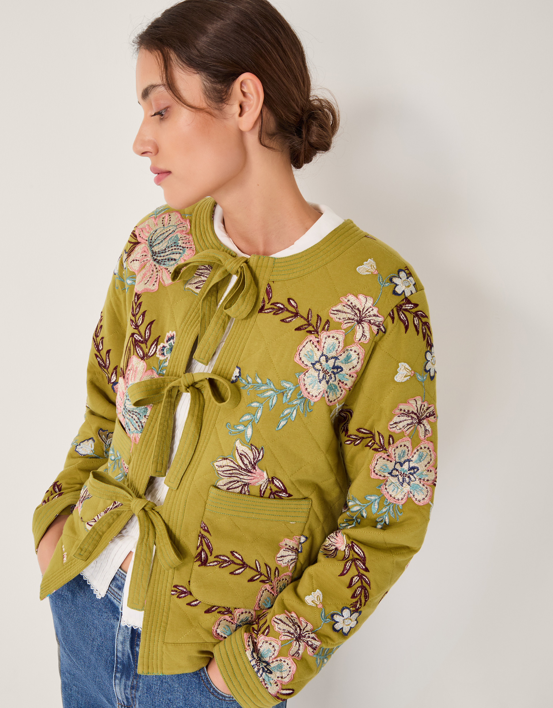 Monsoon Eliza Floral Quilted Jersey Jacket, view 4