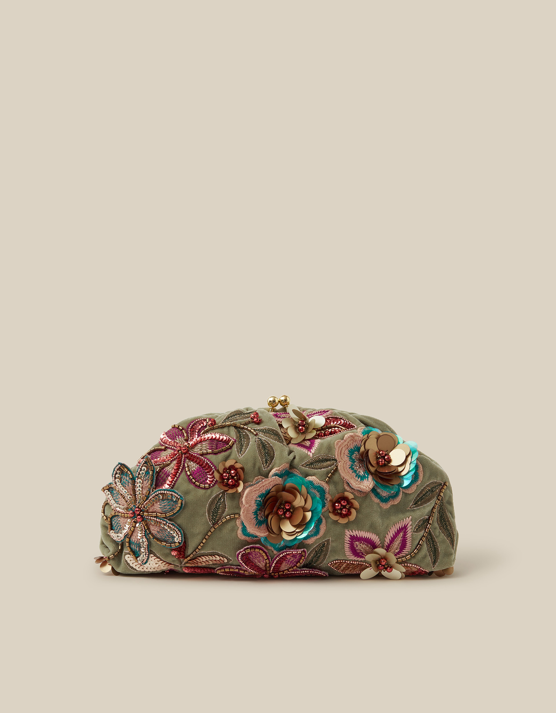 Monsoon Eleni Floral Embellished Velvet Clutch Bag