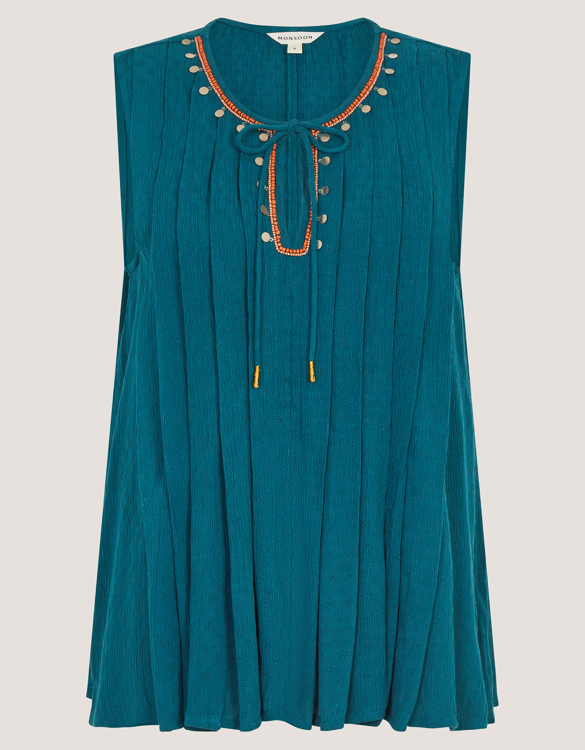 Monsoon Sophia Embellished Pleat Tank Top, view 6
