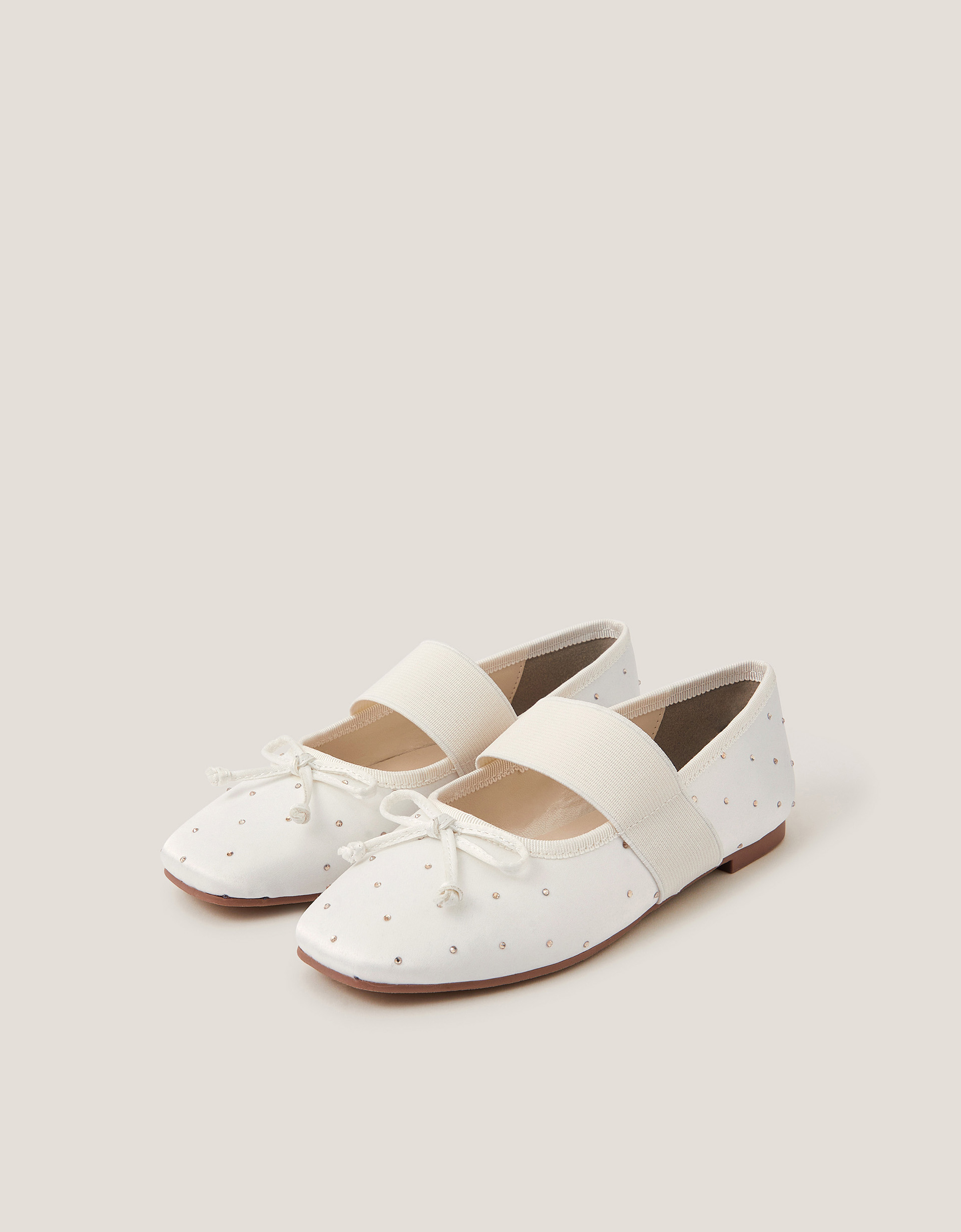 Monsoon Diamante Elastic Ballet Flats in ivory