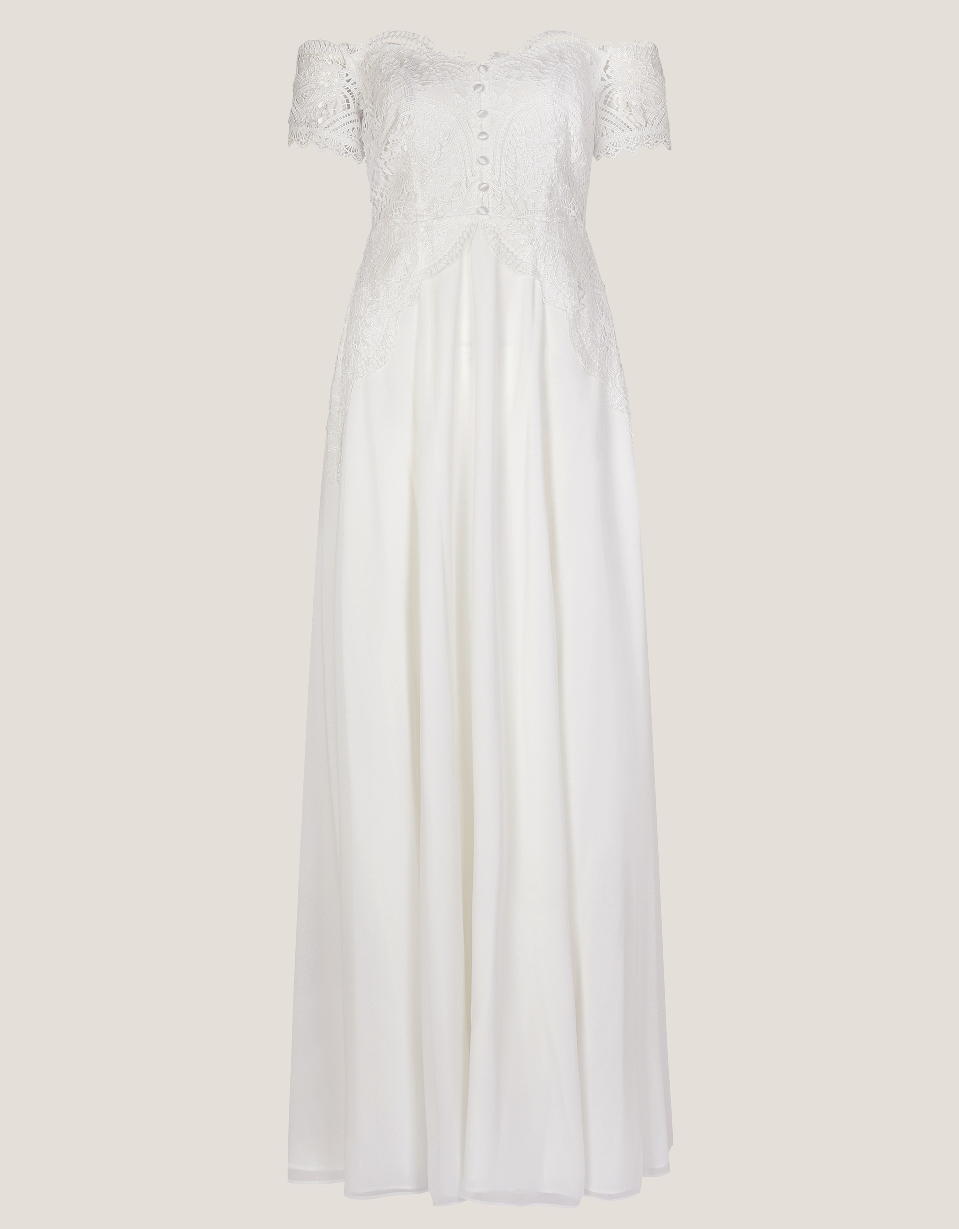 Monsoon Cream Floral Lace Maddie Off-Shoulder Wedding Dress, view 6