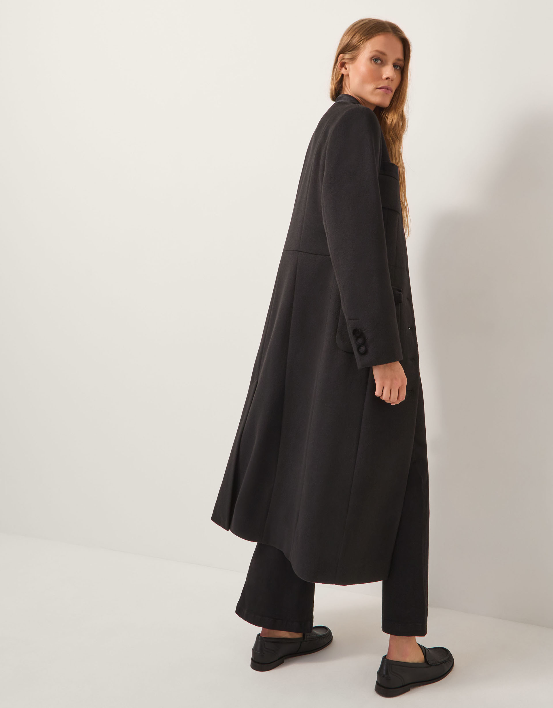 Monsoon Viv Velvet Trim Military Coat in Black, view 3