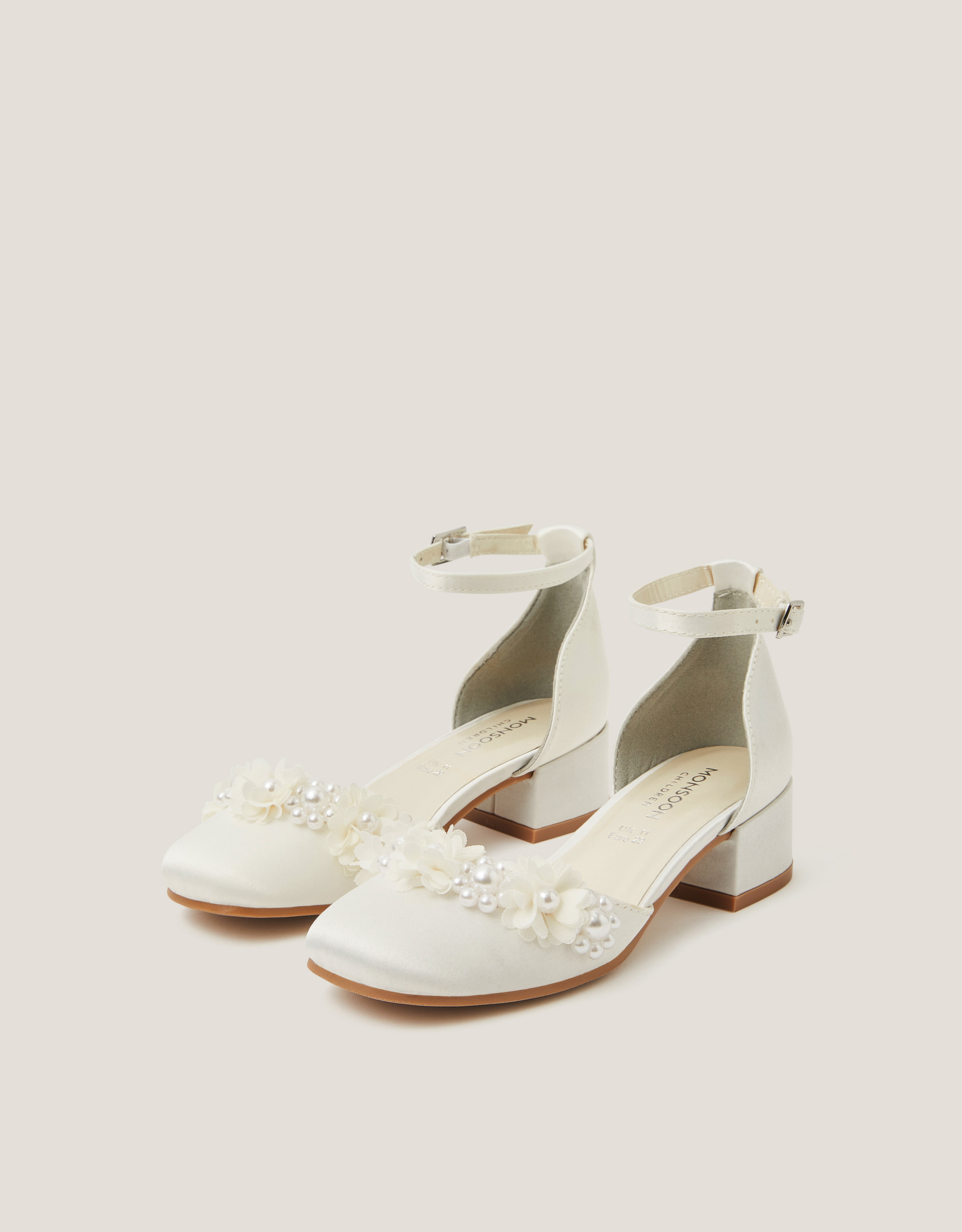 Monsoon Closed-Toe Flower Embellished Heels in Ivory