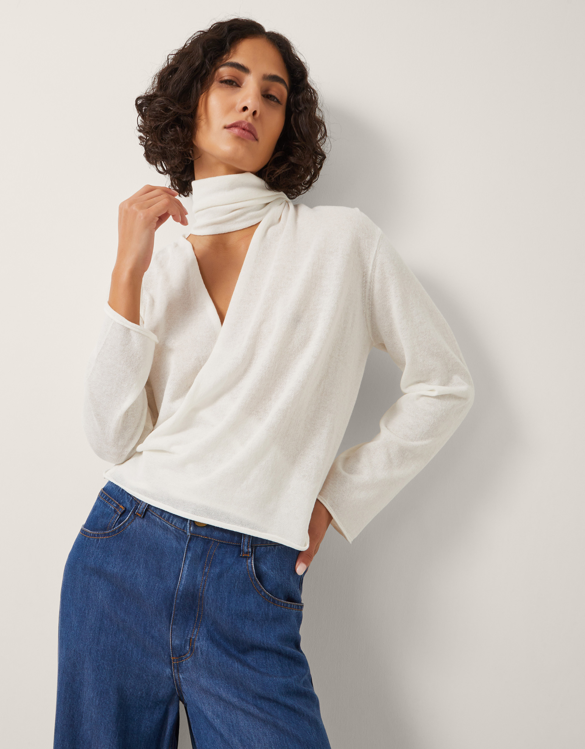 Monsoon Suri Sheer Wrap Blouse in ivory