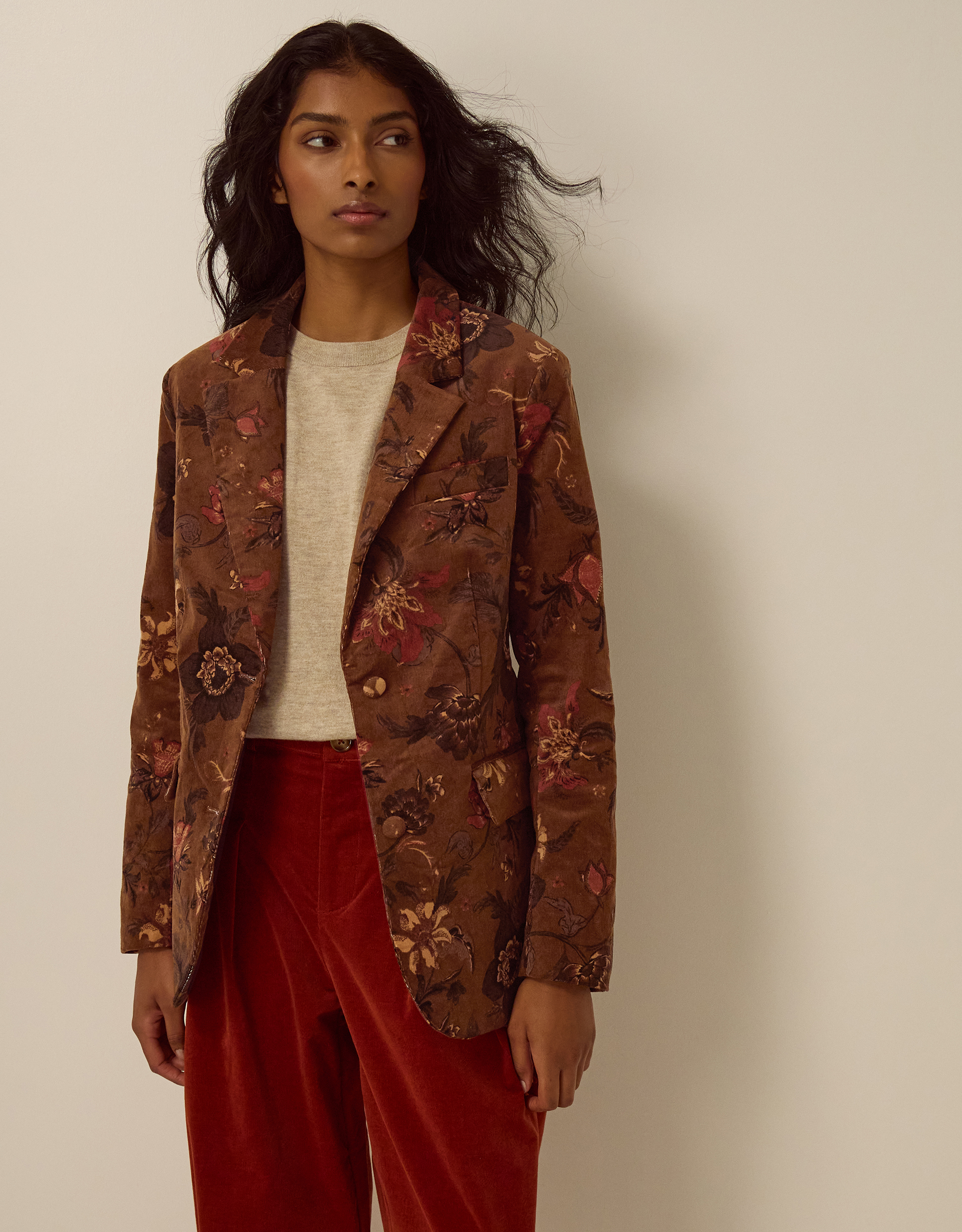 Monsoon Princella Floral Corduroy Blazer, view 4