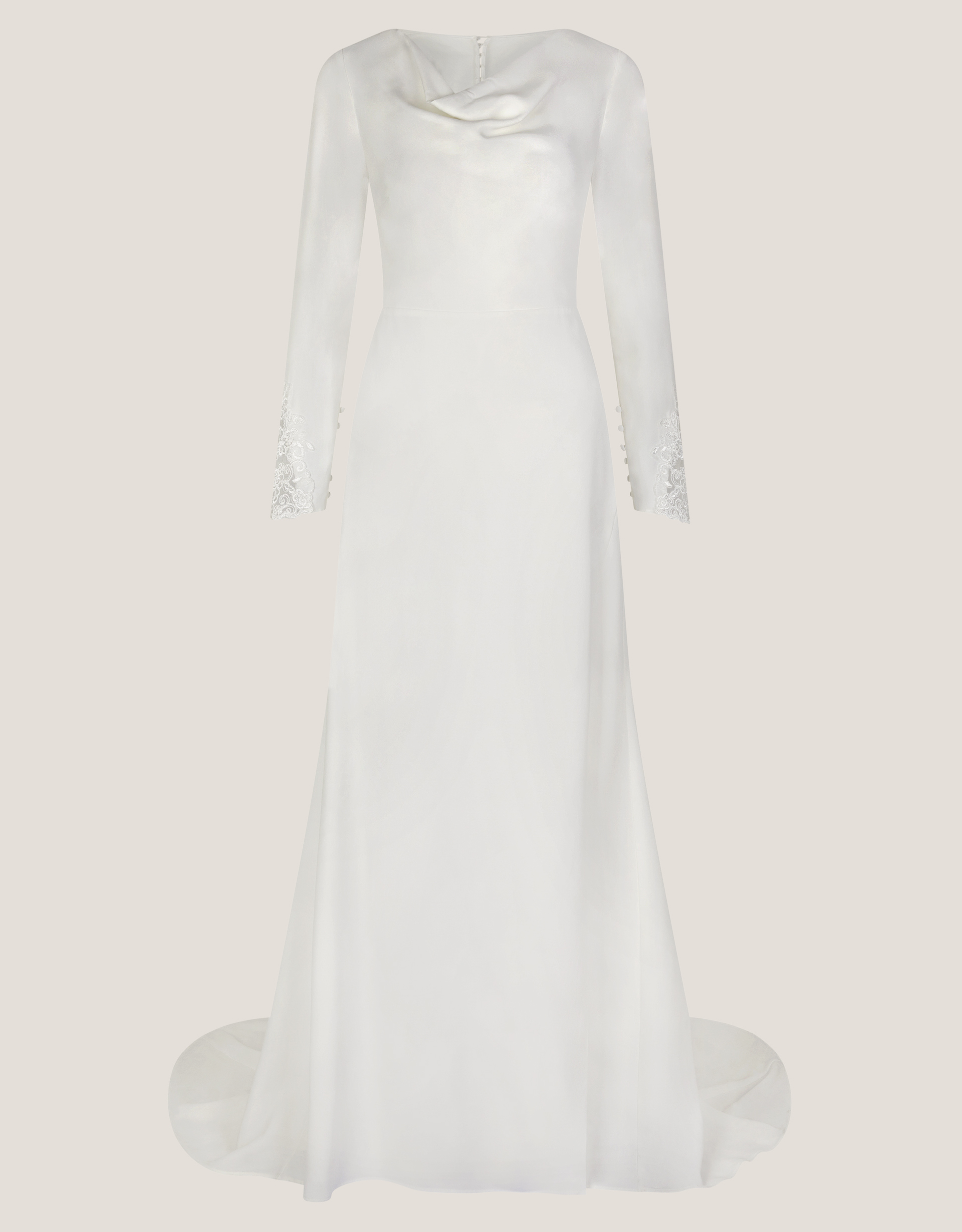 Monsoon Aleah Long Sleeve Cowl Lace Wedding Dress Ivory, view 5