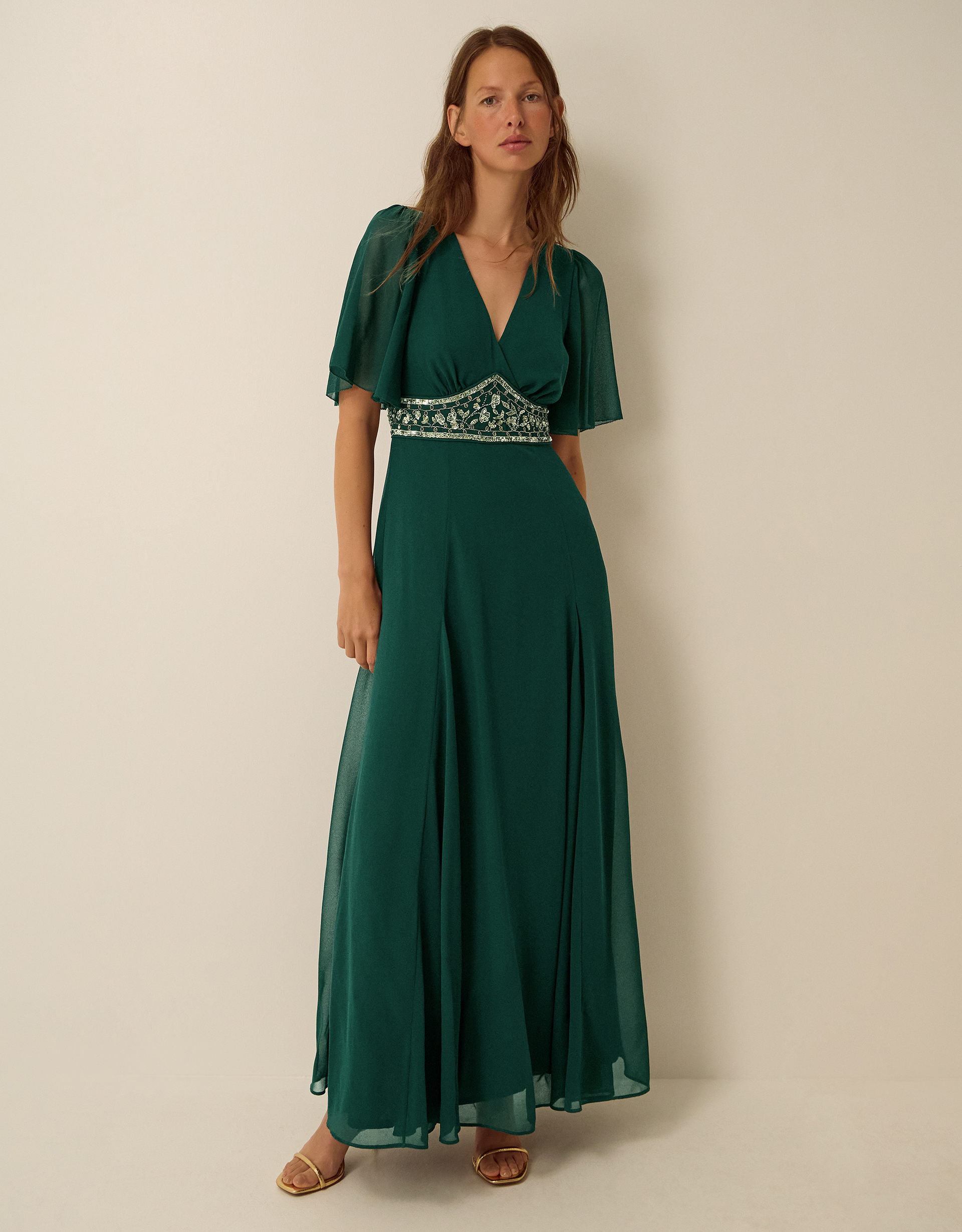 Monsoon Sienna Embellished Maxi Dress Green, view 2