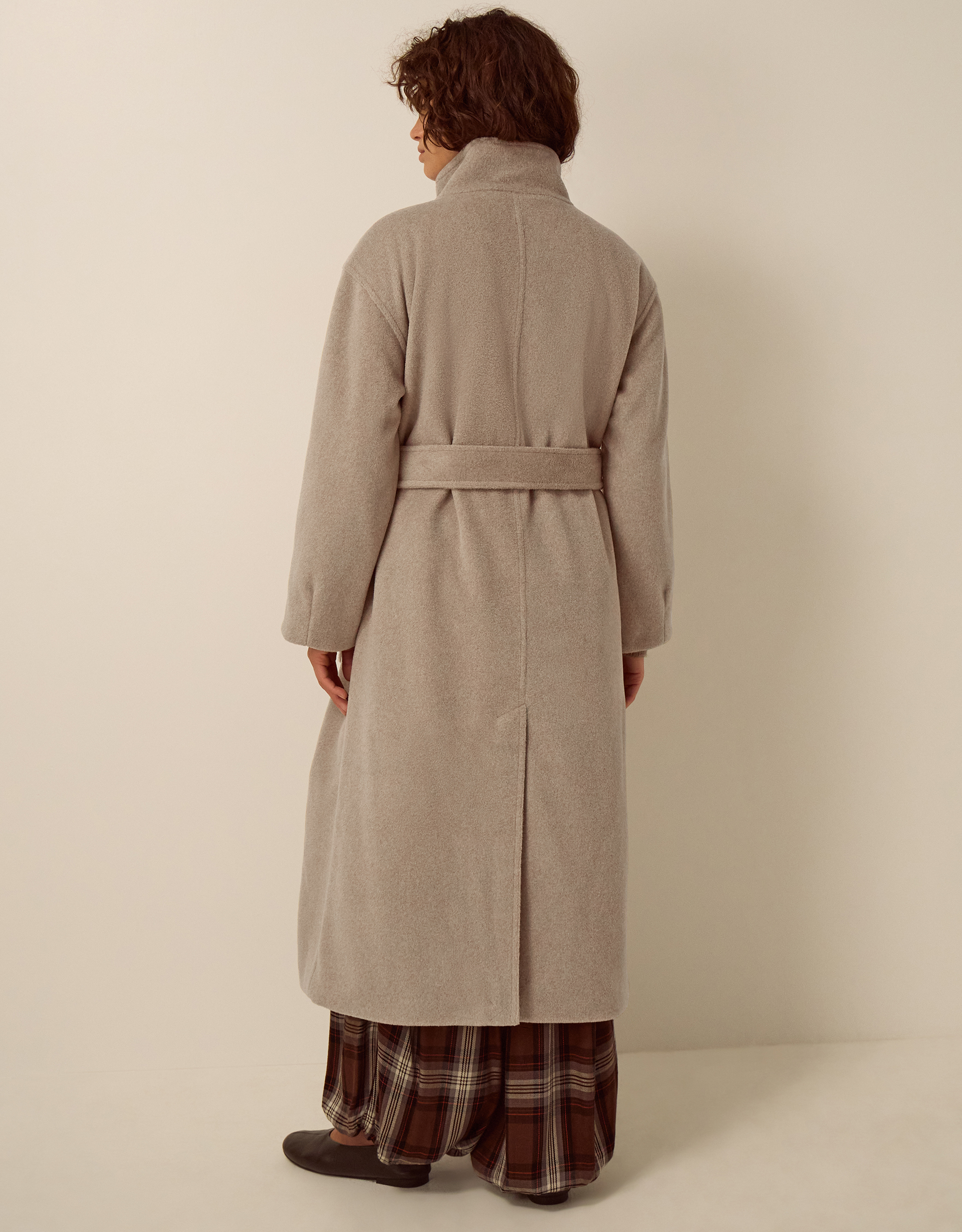 Monsoon Millie Funnel Neck Belted Coat in Mink, view 3