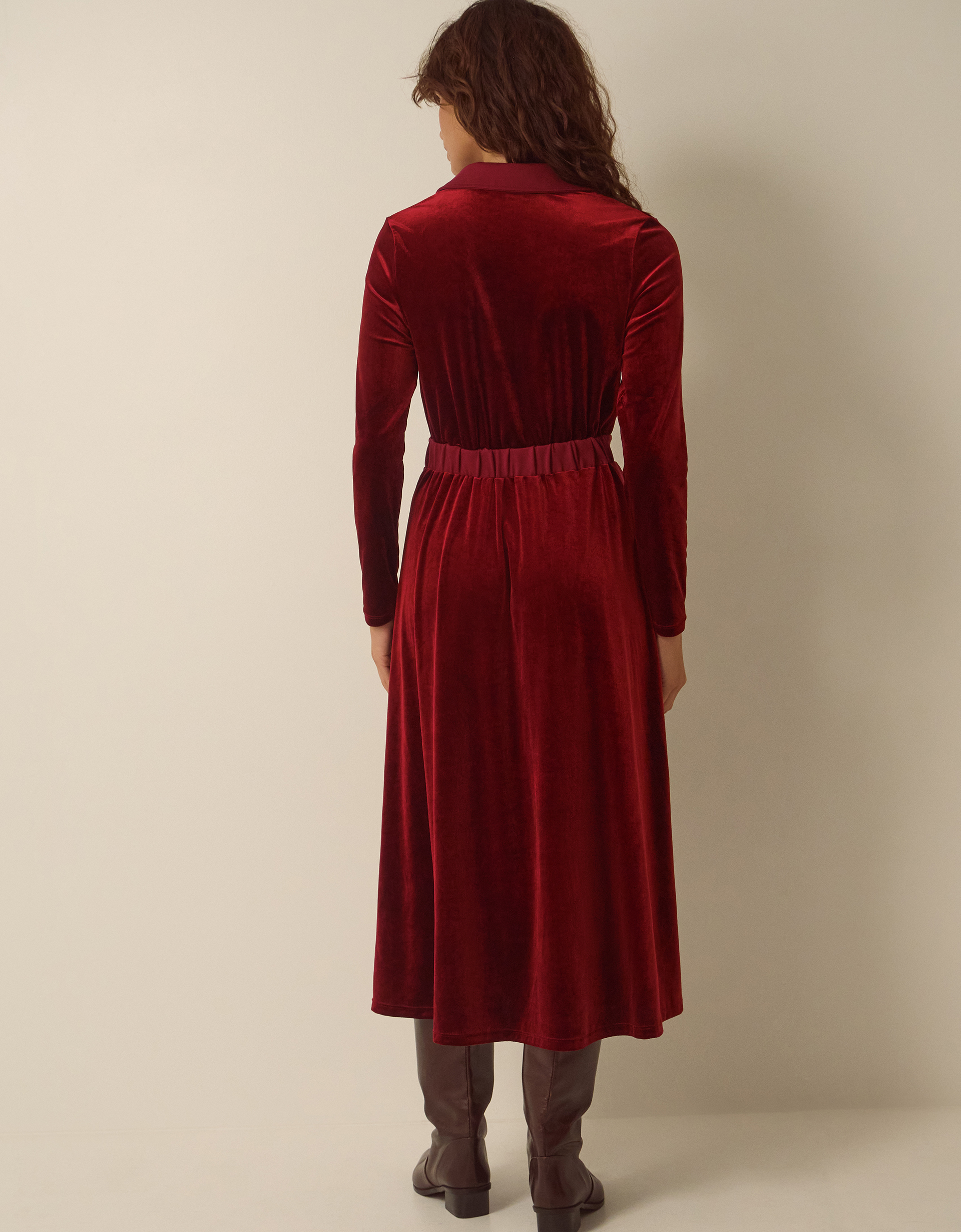 Monsoon Zeyna Zip Velvet Midi Dress Cinnamon, view 4