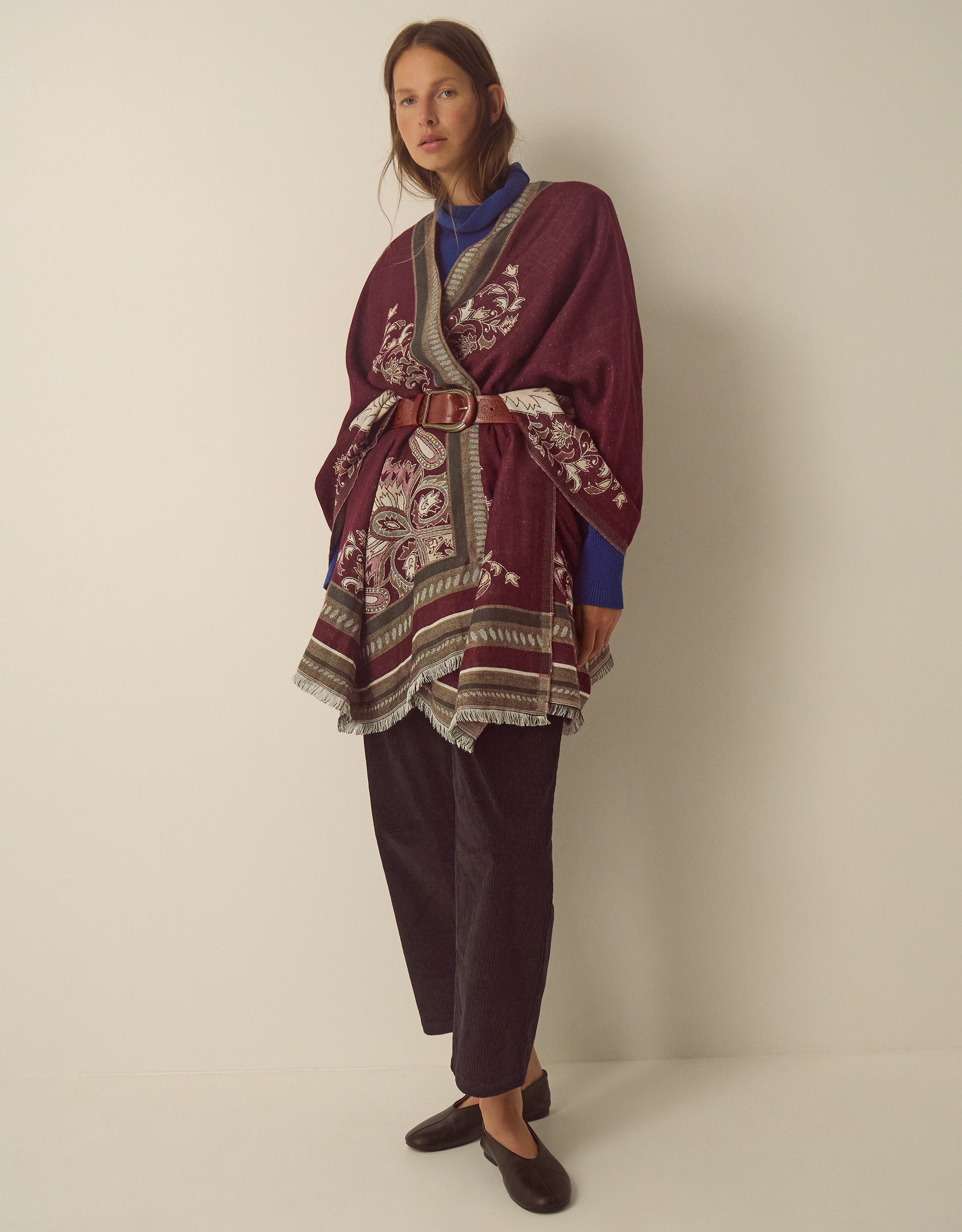 Monsoon Crissy Jacquard Poncho Red, view 4