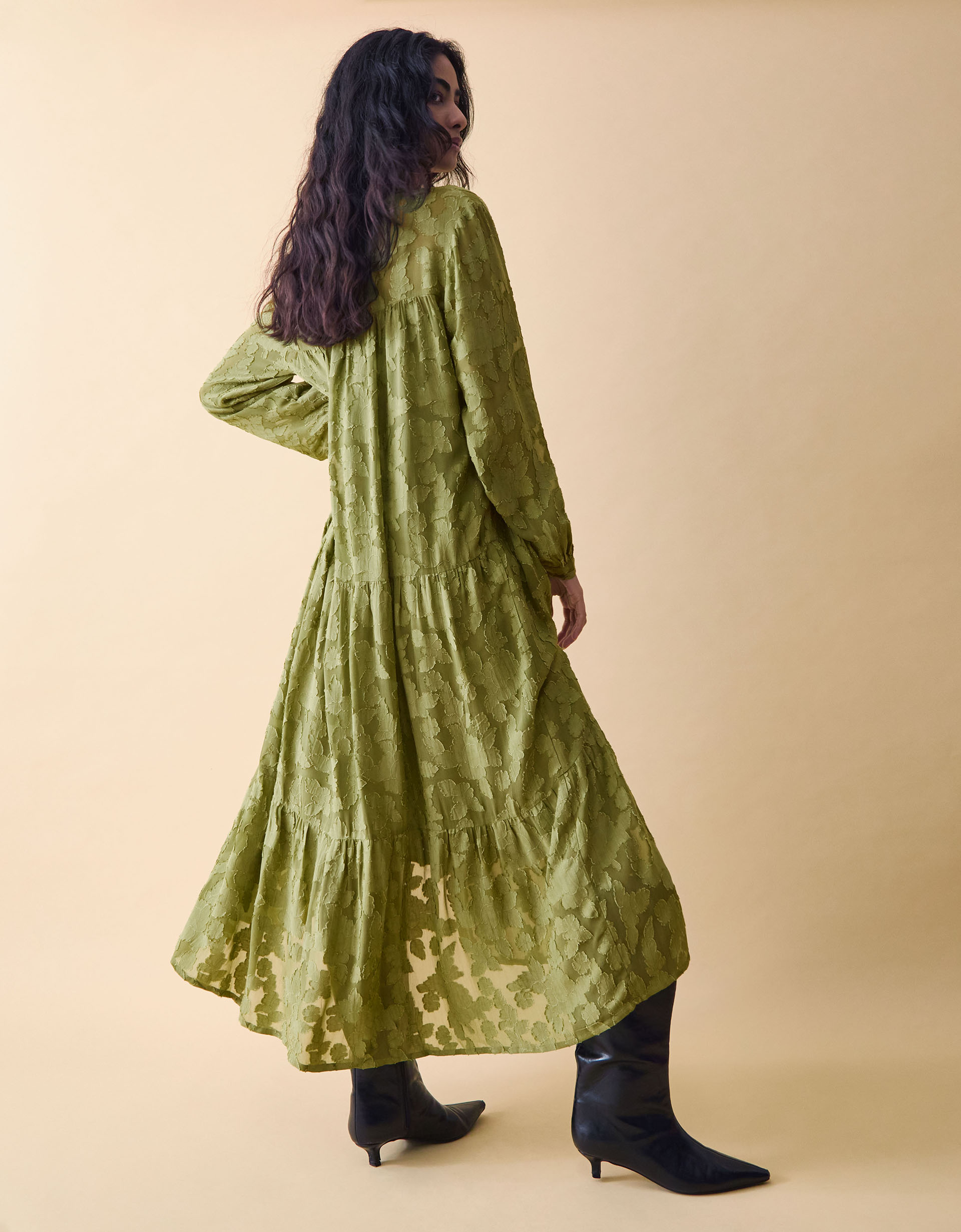 Monsoon Clemence Sylvie Burnout Tiered Maxi Dress, view 3