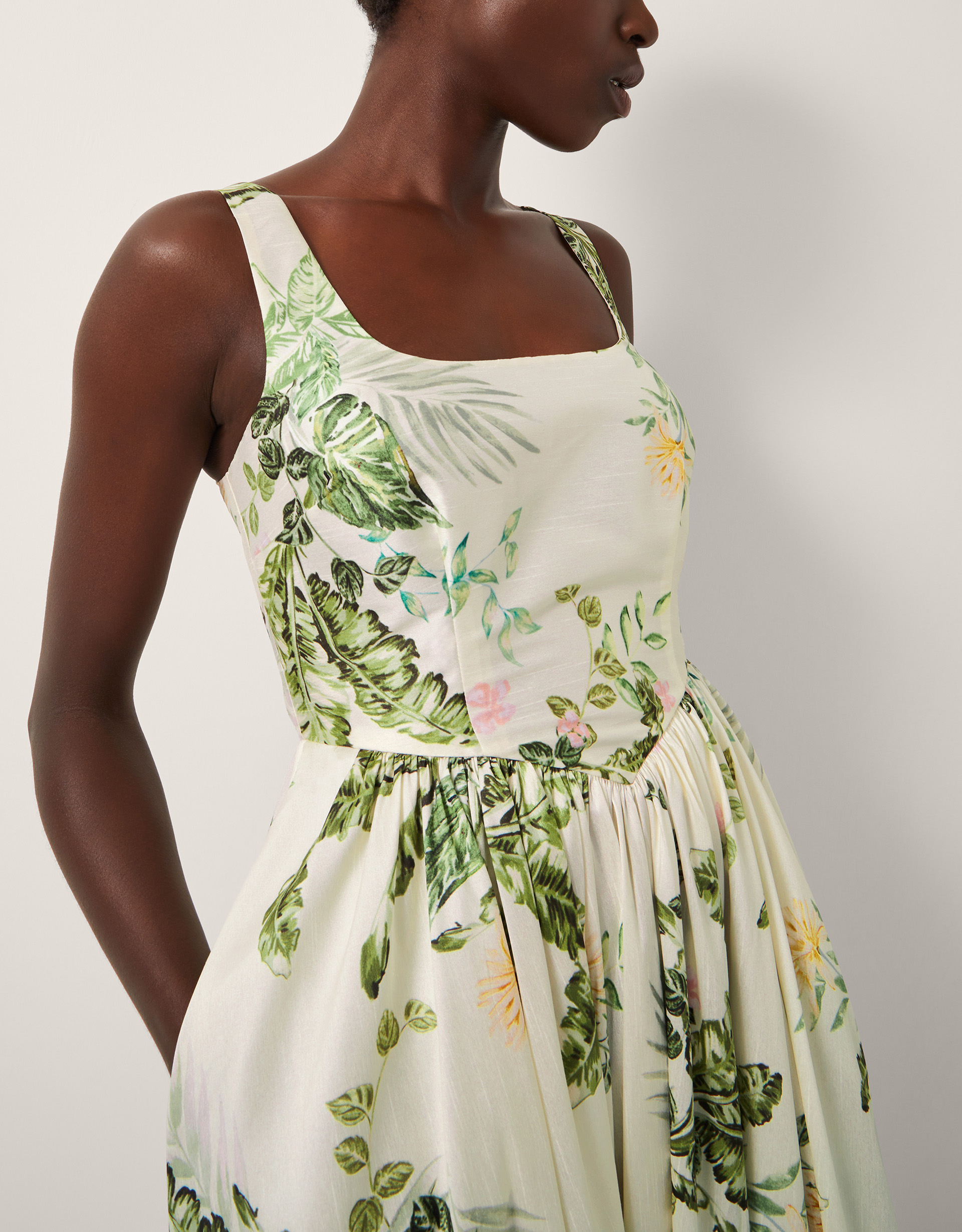 Monsoon Sicily Fit and Flare Midi Dress in Cream, view 2