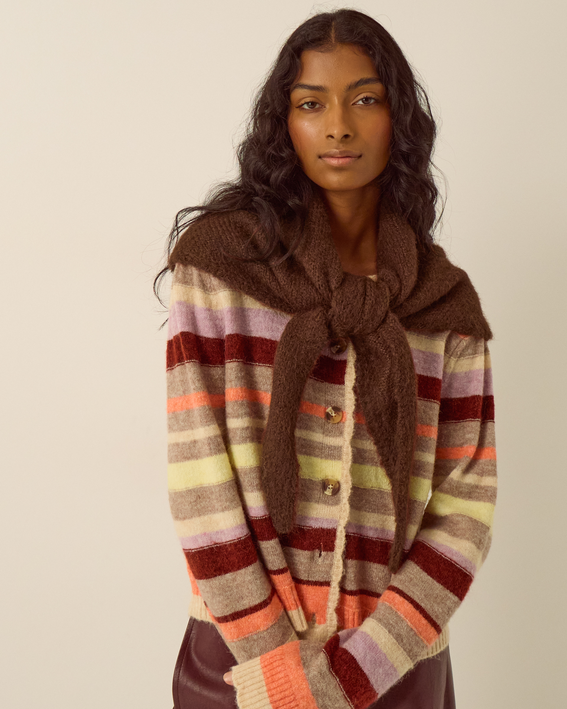 Monsoon Taya Large Knitted Triangle Scarf in Brown