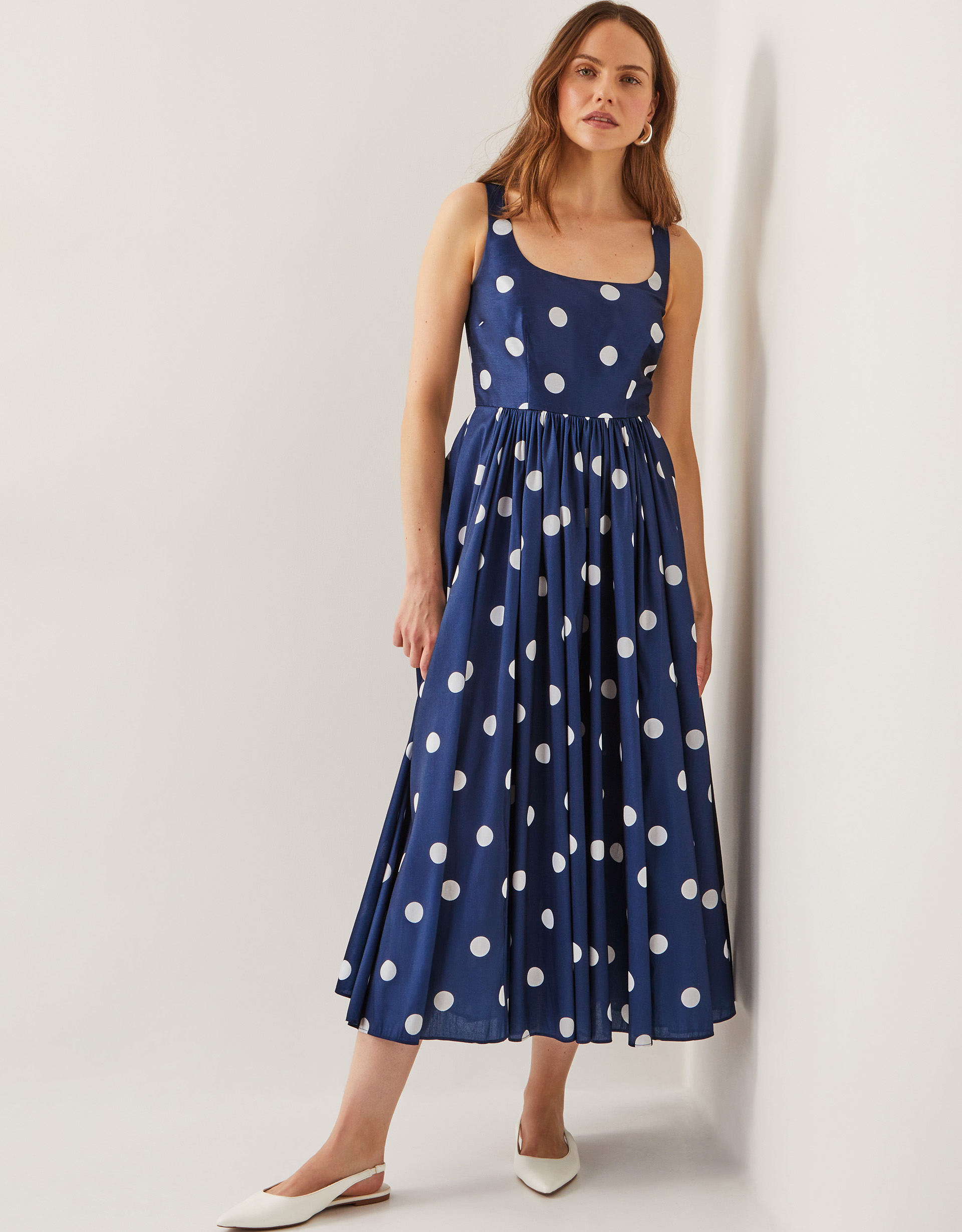 Monsoon Sicily Fit and Flare Midi Dress in Blue, view 2