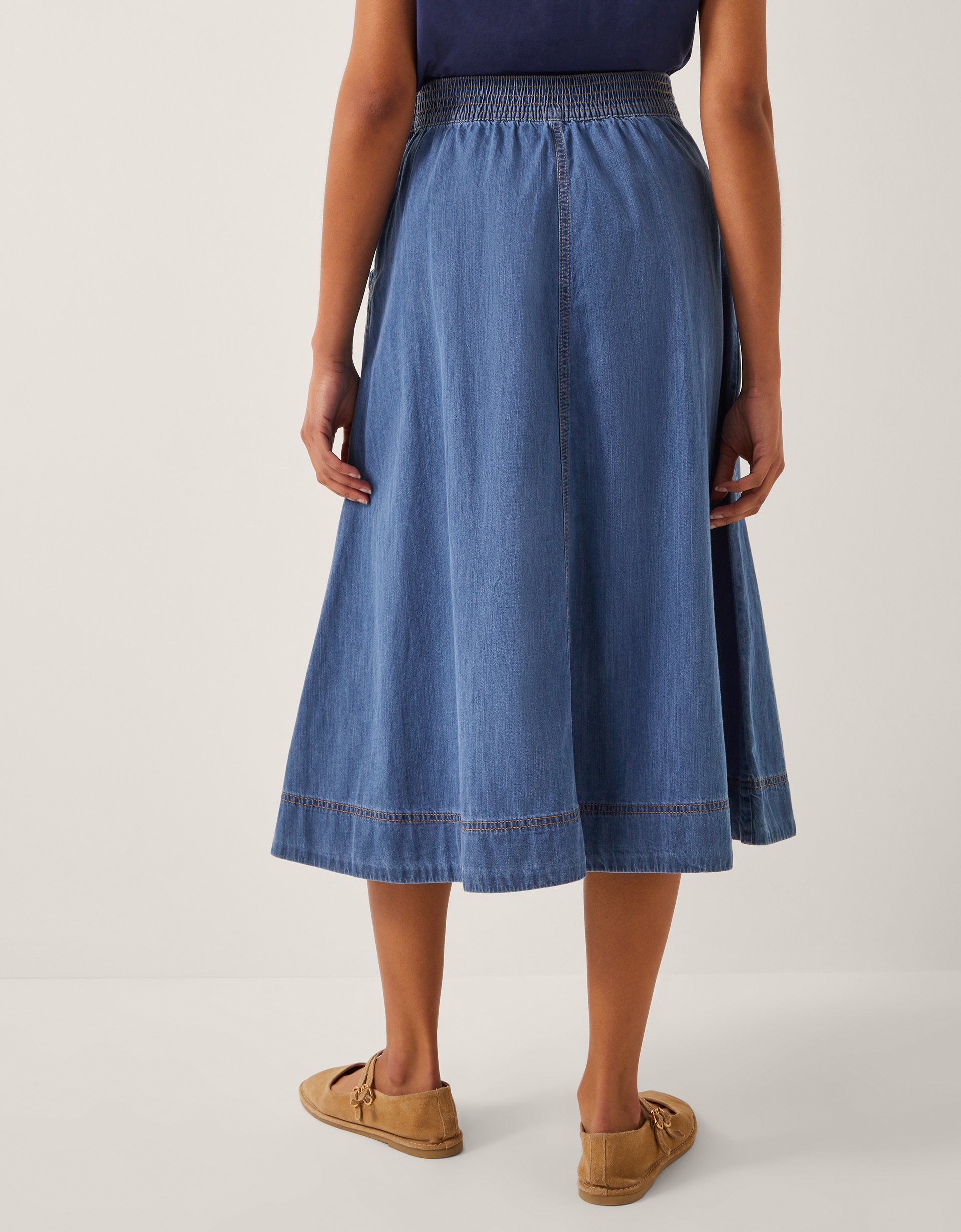 Monsoon Harper Seamed Denim Midi Skirt, view 4