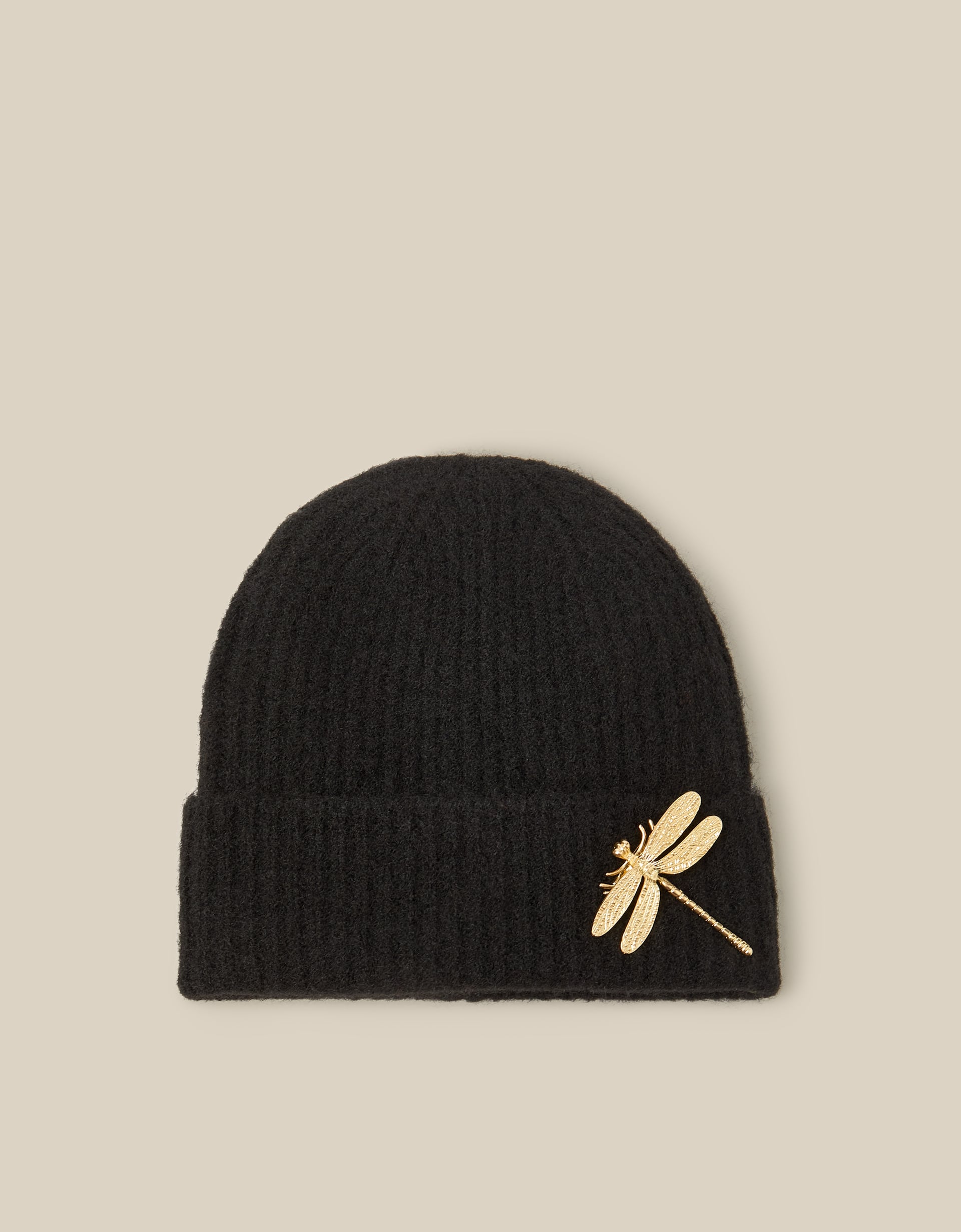 Monsoon Becky Brooch Beanie Hat in gold