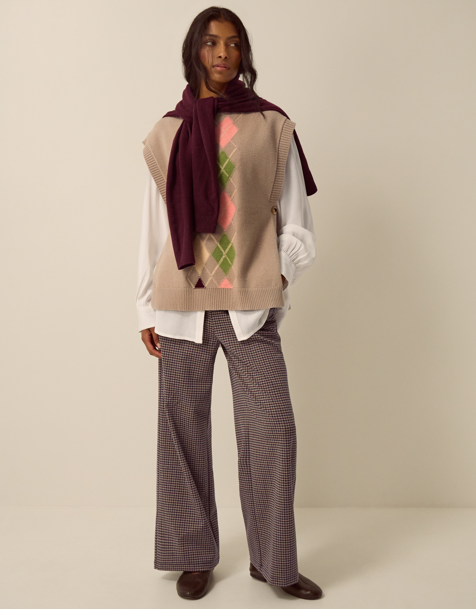 Monsoon Jan Check Print Jersey Trousers