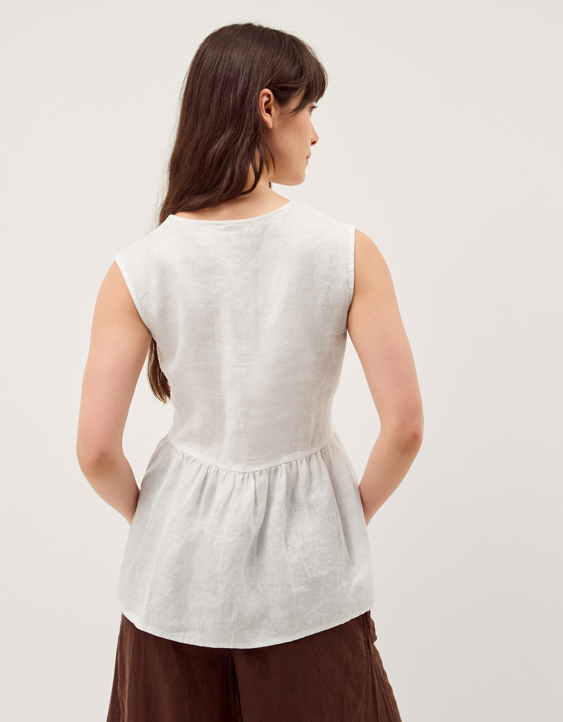 Monsoon Posey Sleeveless Linen Top in White, view 3