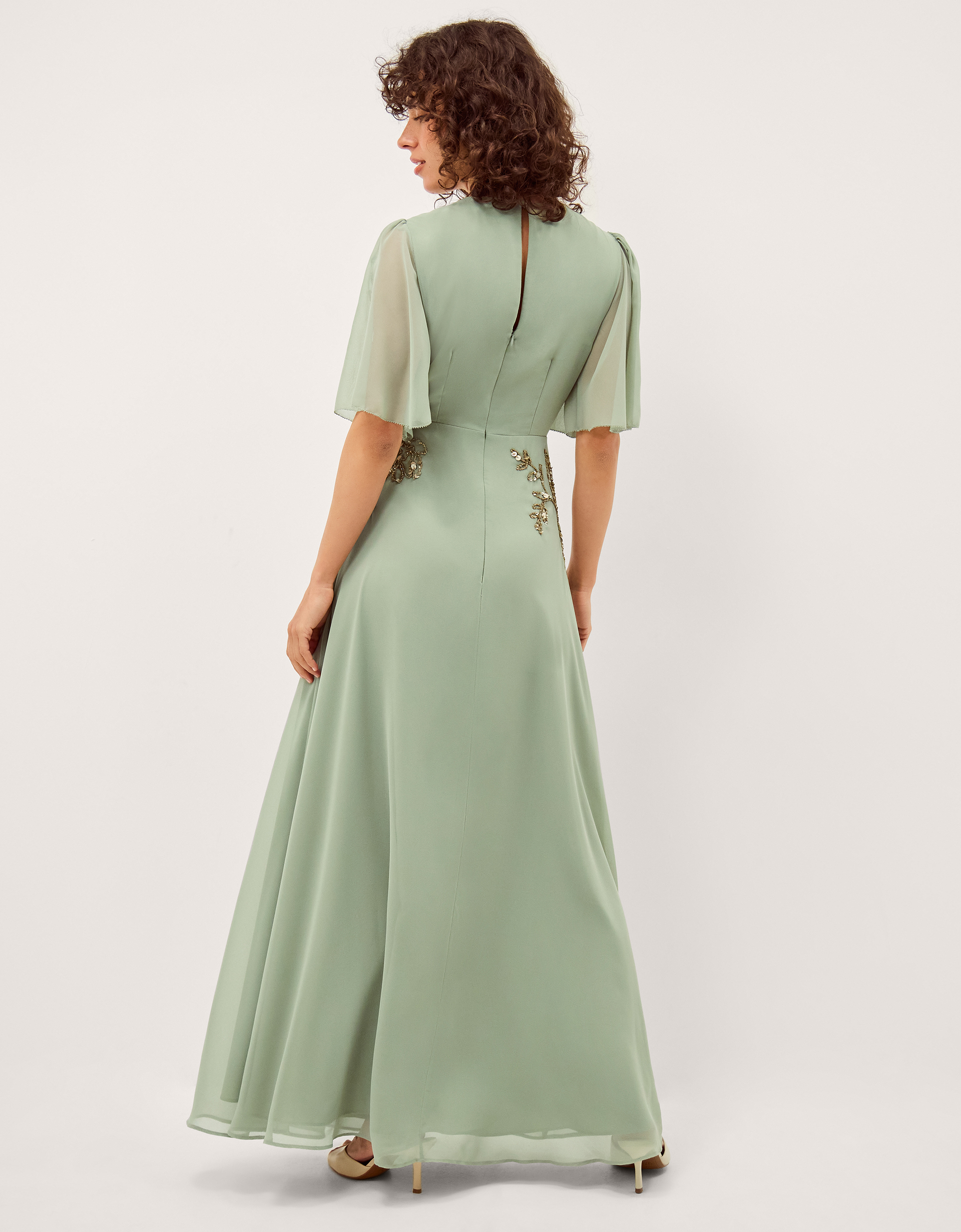 Monsoon Skyler Floral Embellished Maxi Dress in Green, view 3