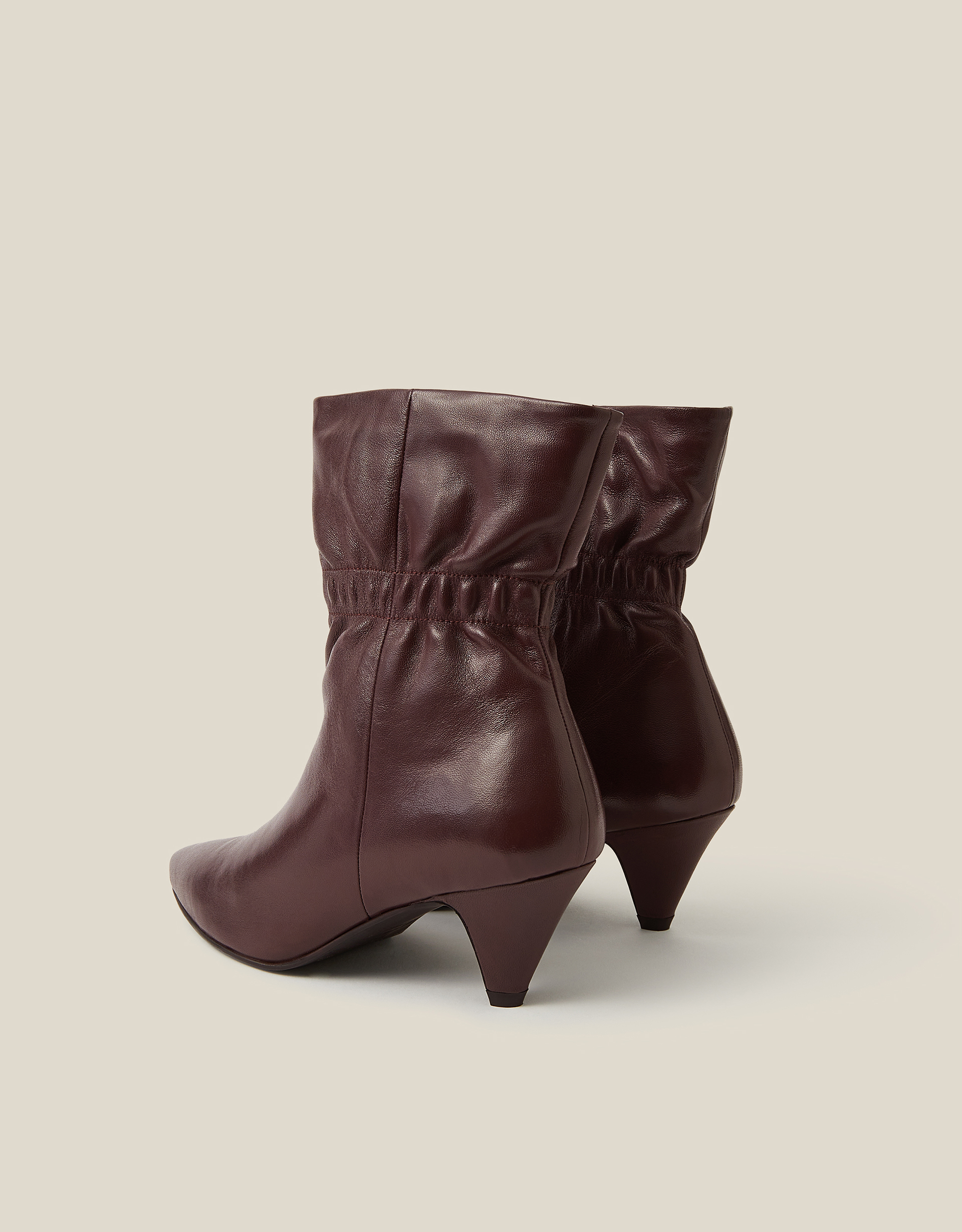 Monsoon Fia Ruched Leather Kitten Heel Boots in Red, view 3