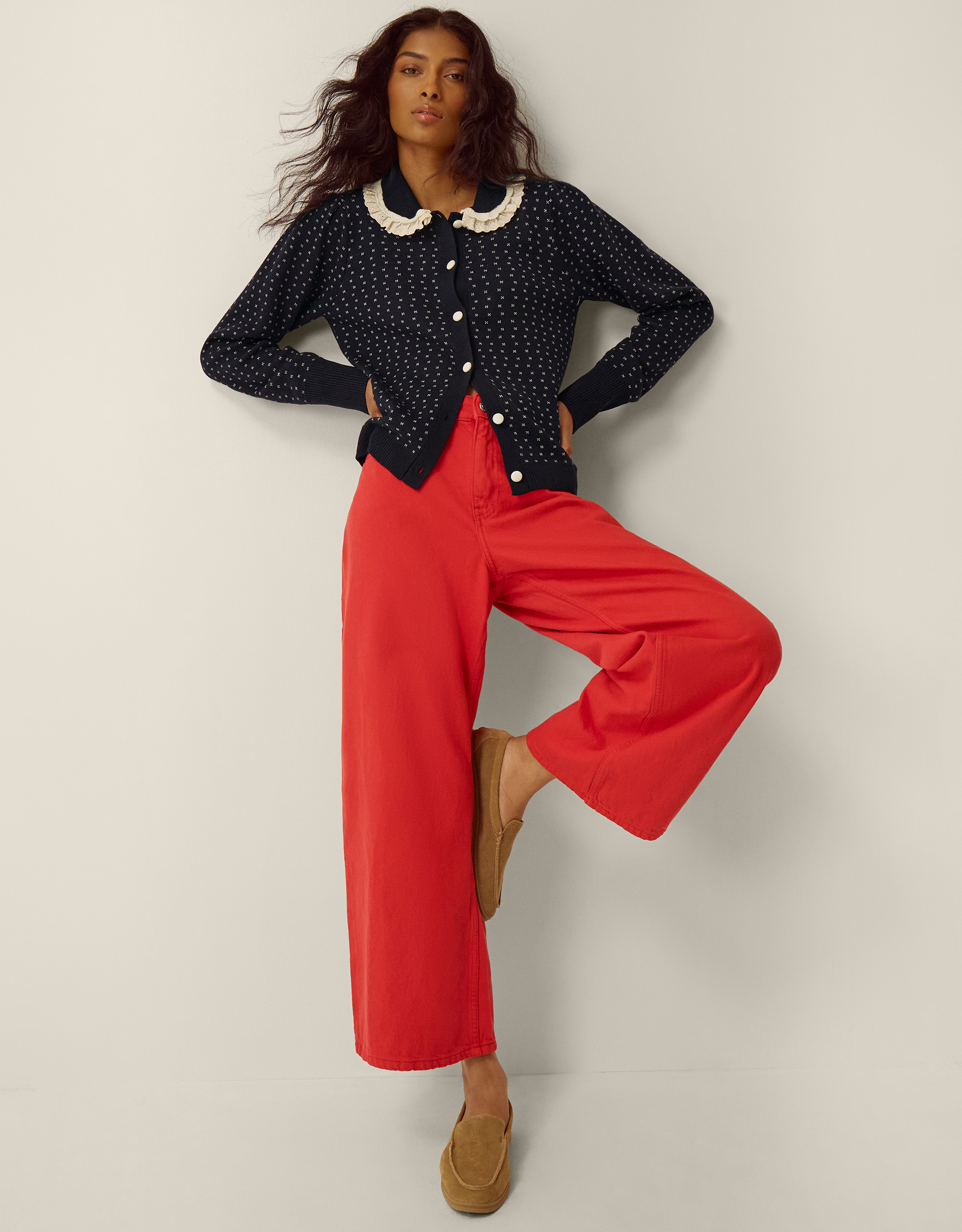 Monsoon Camila Broderie Collar Cardigan, view 4