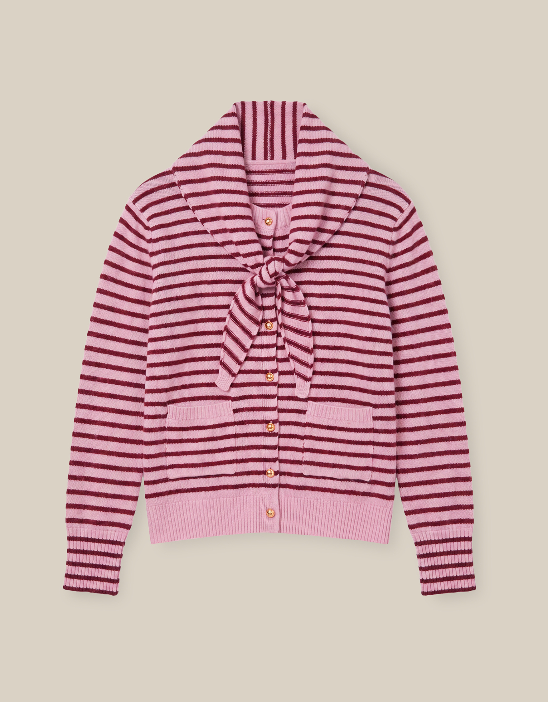 Monsoon Shola Stripe Cardigan & Scarf in Pink, view 5