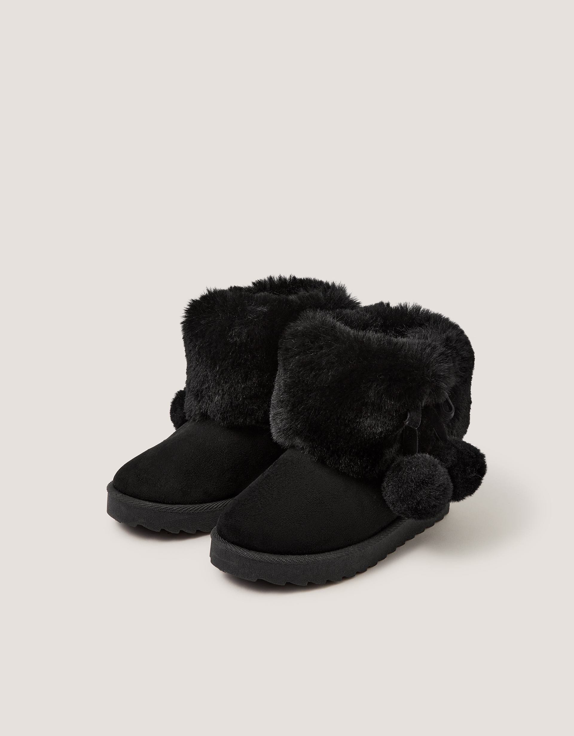 Monsoon Fluffy Pom Ankle Boots in Black