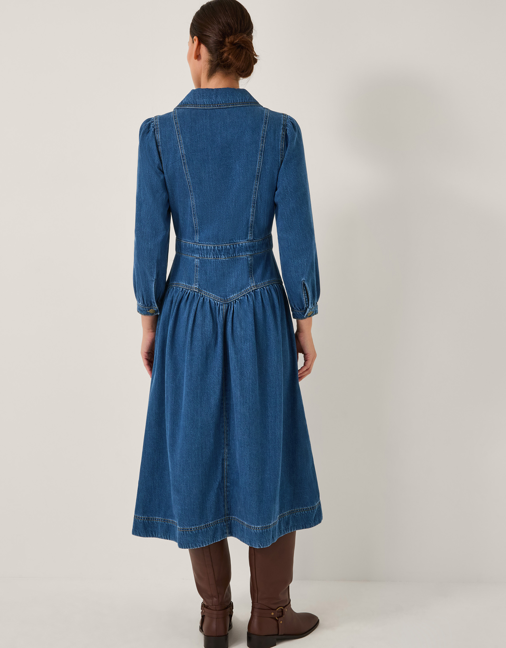 Monsoon Tamsin Button Denim Midi Dress, view 4
