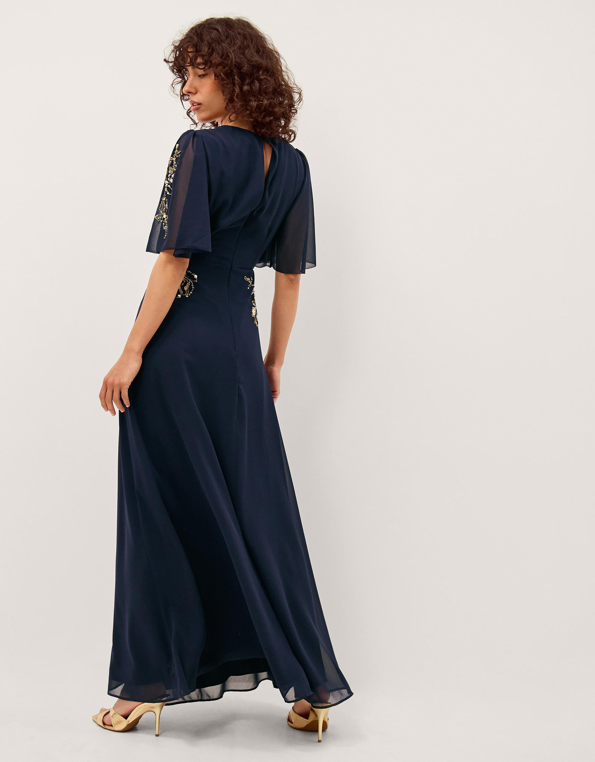 Monsoon Skyler Floral Embellished Maxi Dress in Blue, view 3