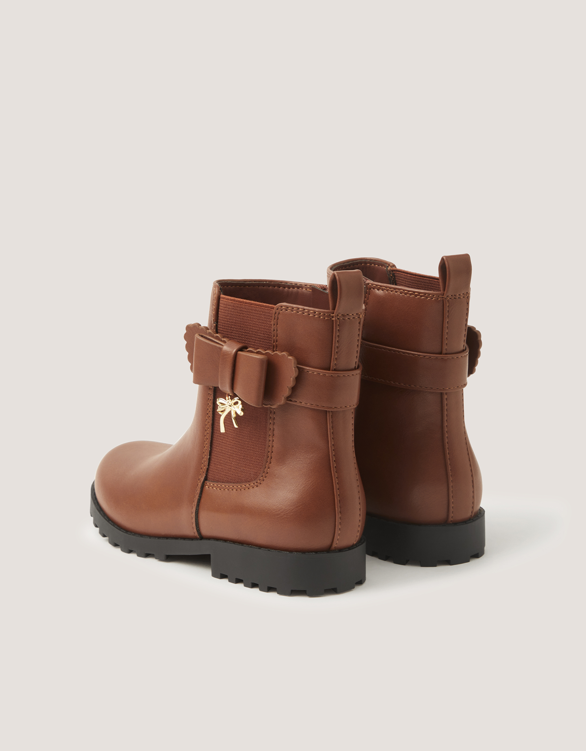 Monsoon Bow Patent Chelsea Boot School Shoes in Tan, view 3