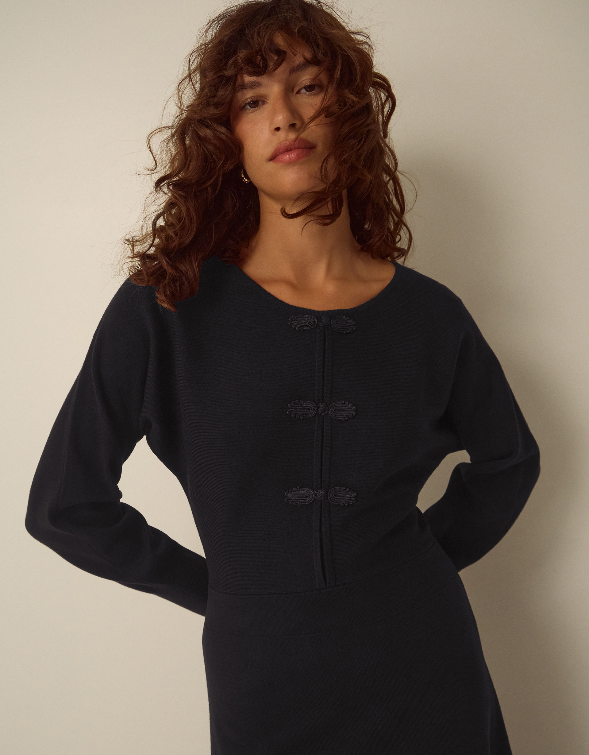Monsoon Floy Frogging Asymmetrical Knitted Midi Dress, view 2
