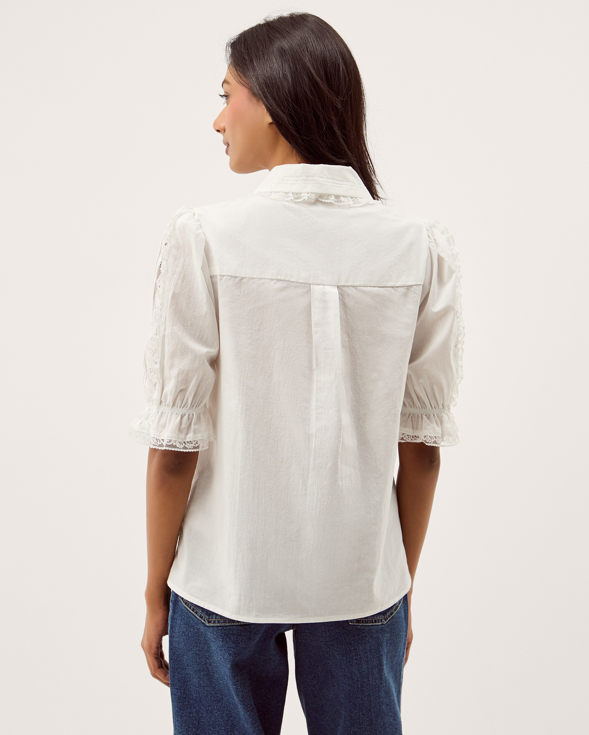 Monsoon Annette Puff Sleeve Lace Shirt, view 2