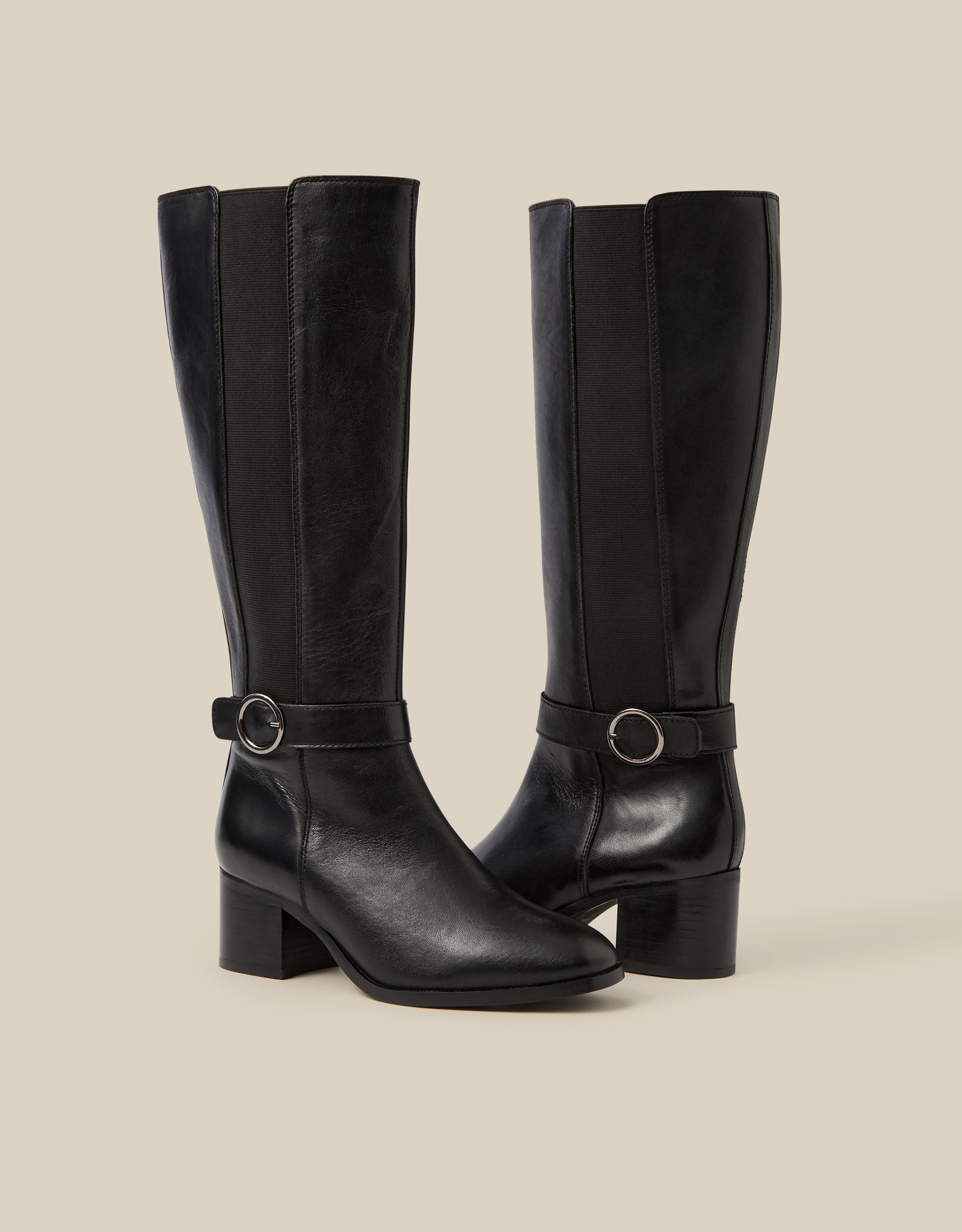 Monsoon Tori Leather Knee High Boots in black