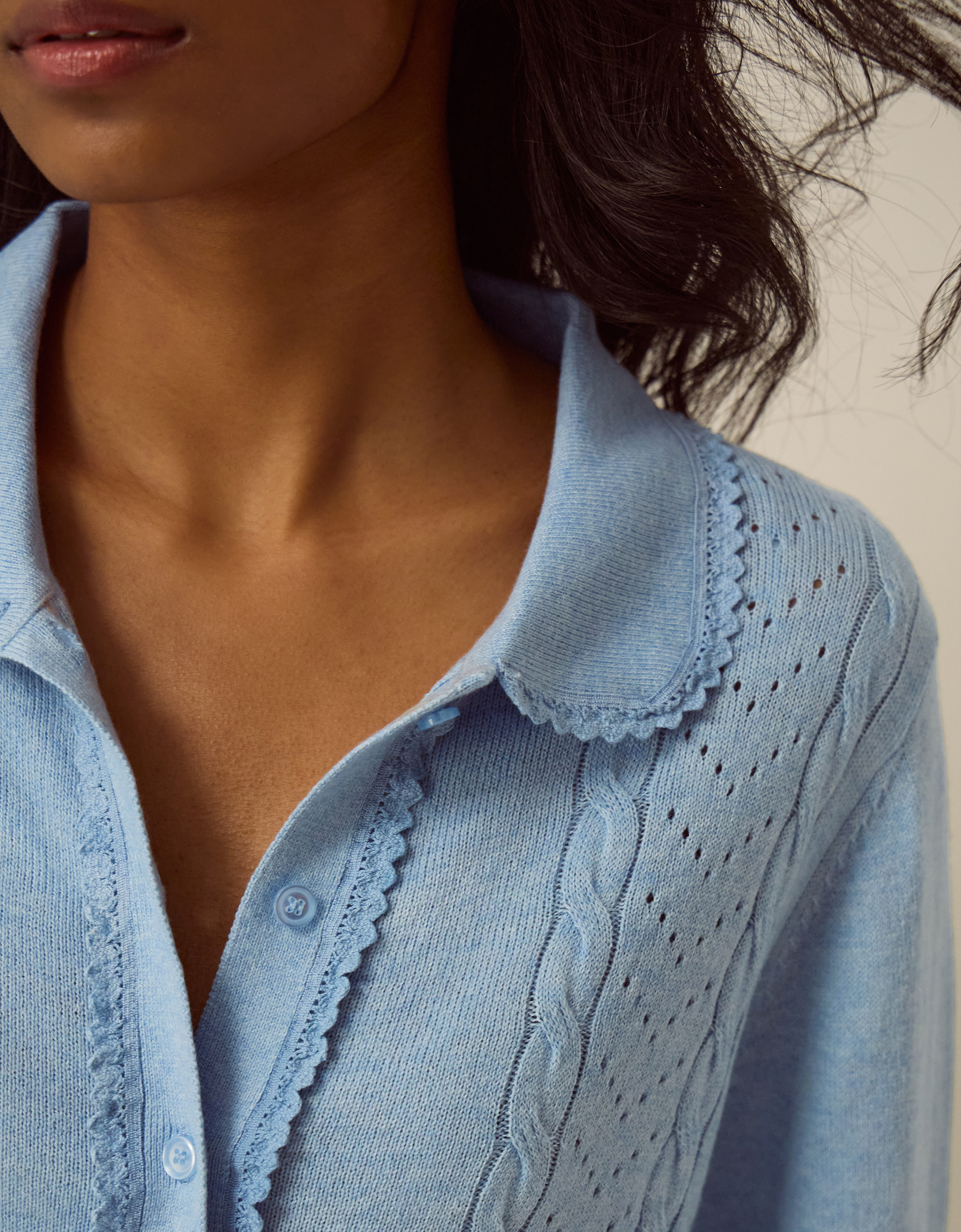 Monsoon Carey Cable Knit Cardigan in Blue, view 2