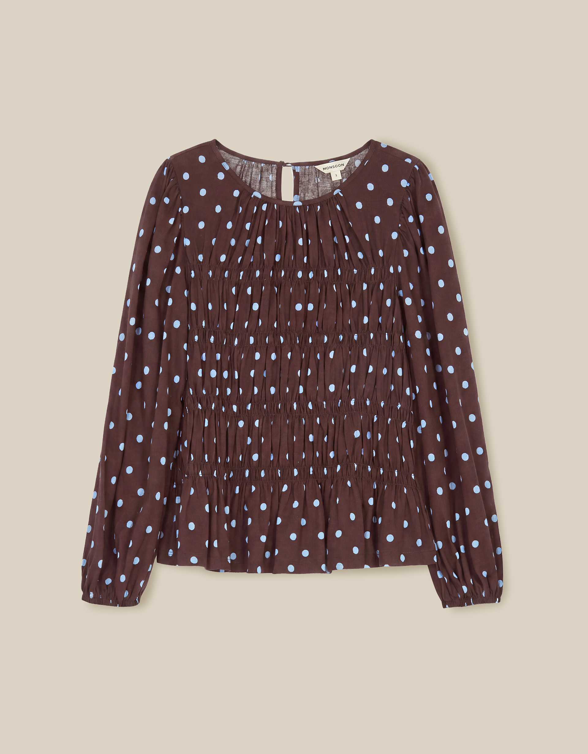 Monsoon Shae Smocked Polka Dot Jersey Top, view 5