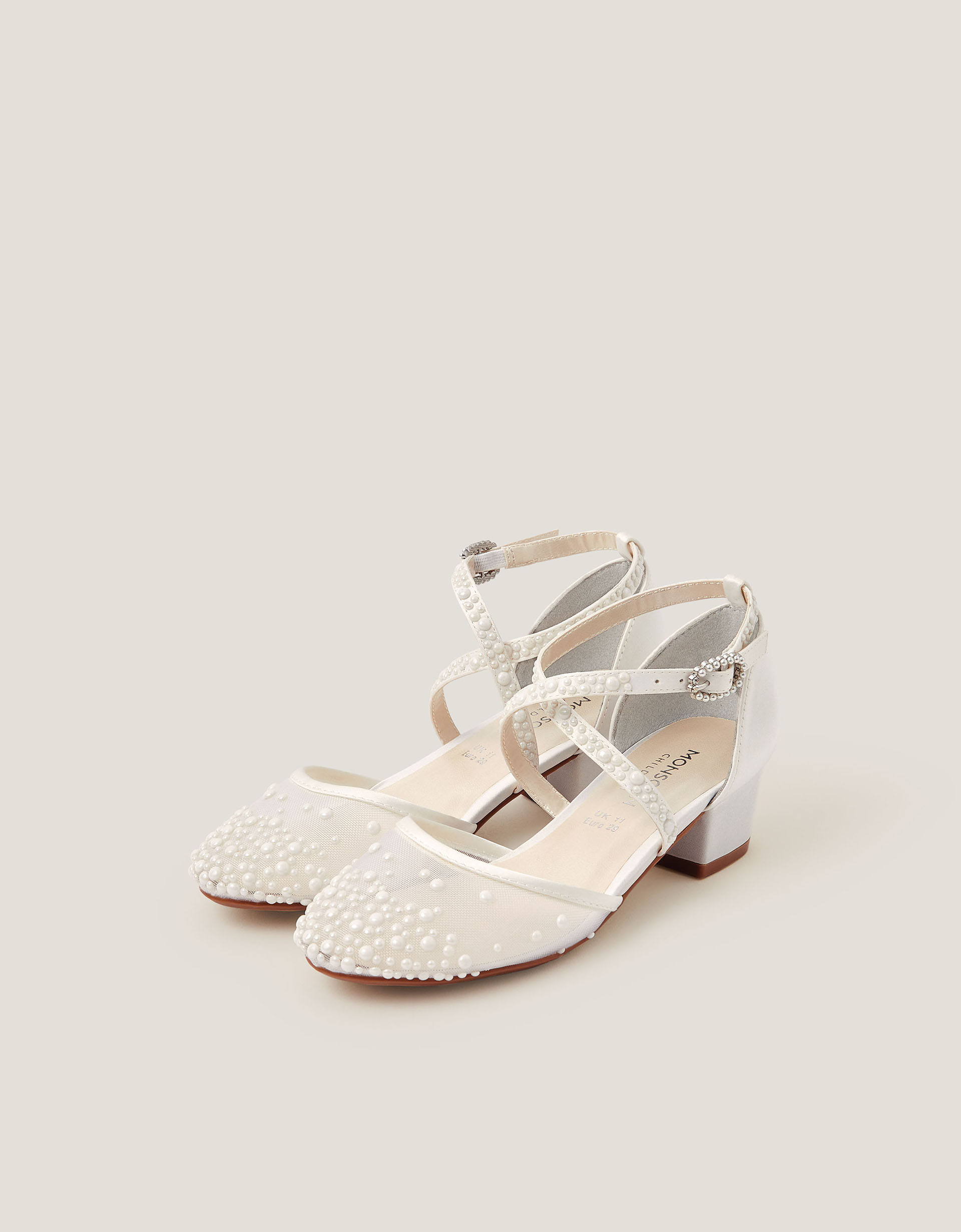 Monsoon Closed-Toe Pearly Crossover Heels in ivory