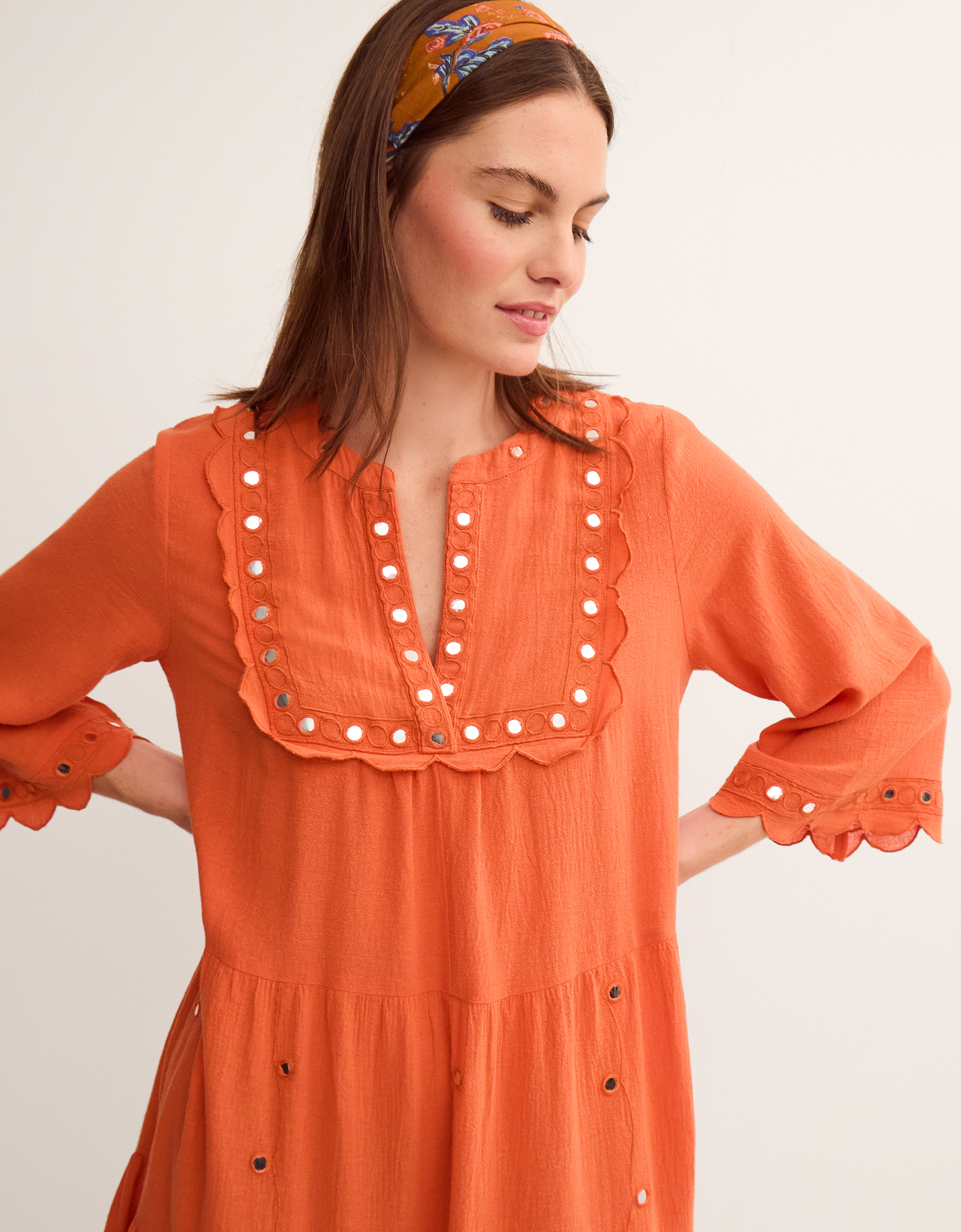 Monsoon Maddie Mirror Midi Kaftan in Orange, view 4